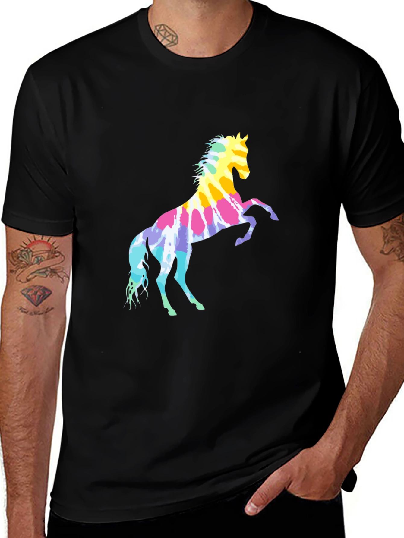 Variant 15 of Tie Dye Horse Graphic Tee - Black
