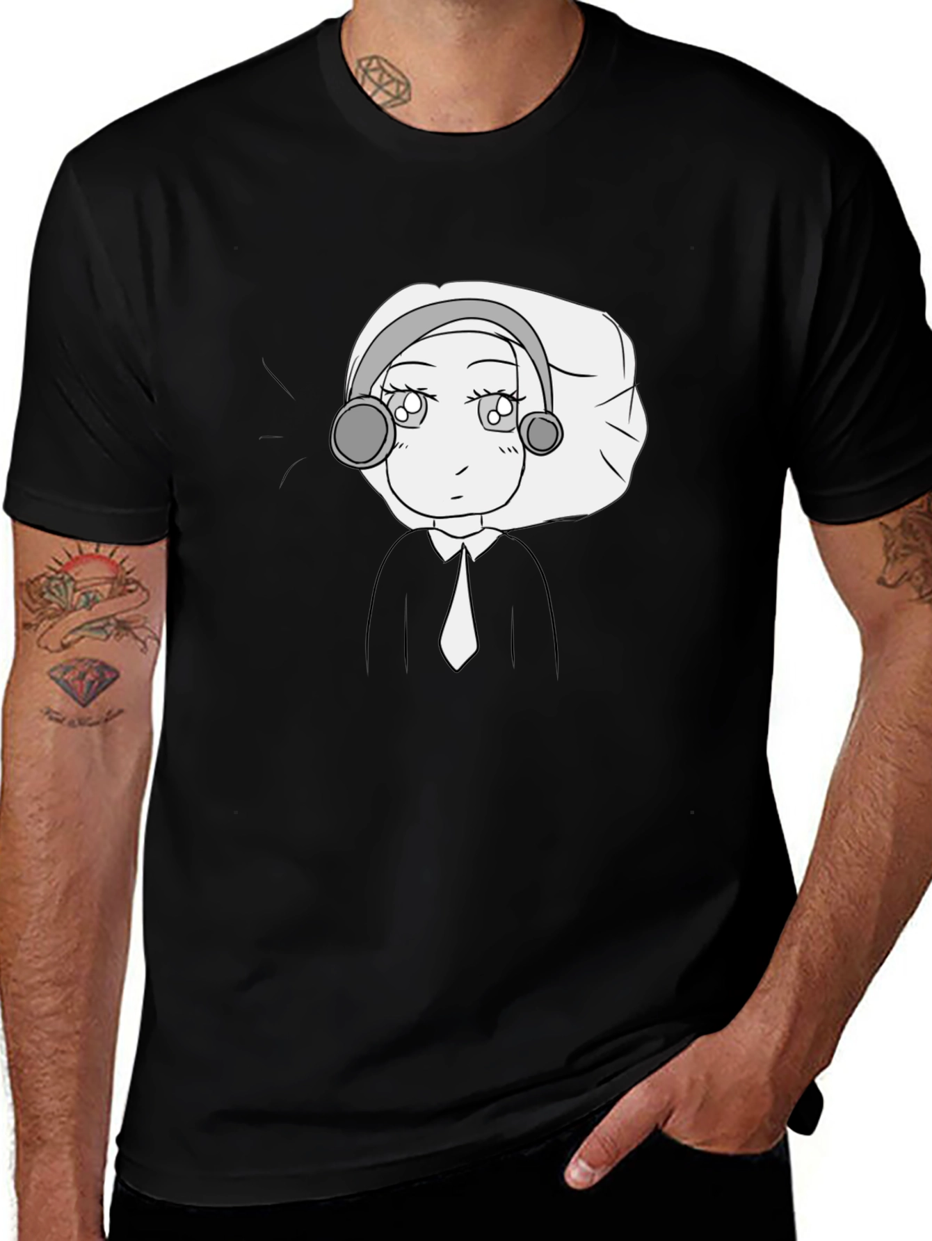 Variant 25 of Anime Character Graphic Tee - Black Cotton Blend