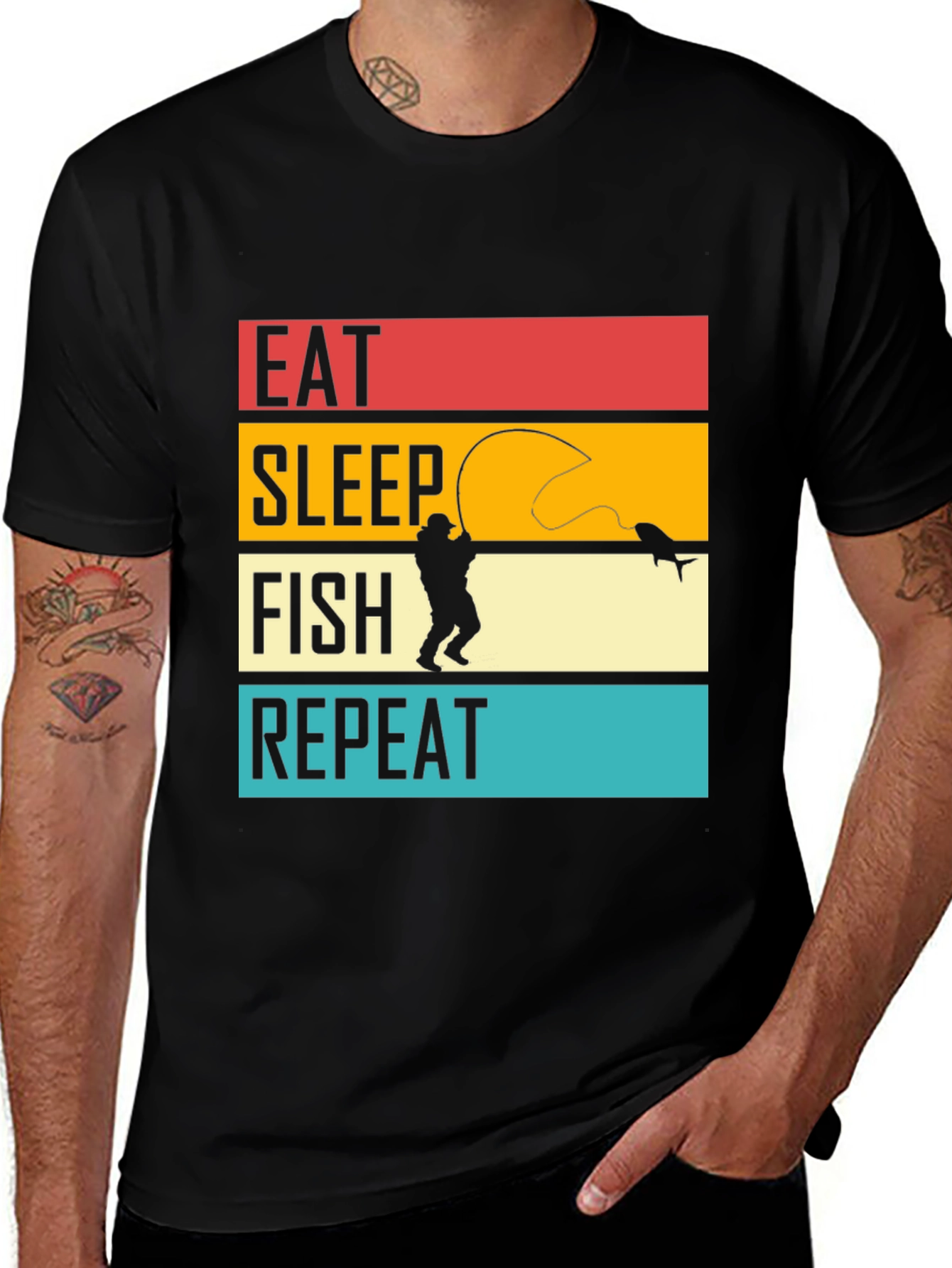 Variant 11 of Eat Sleep Fish Repeat Graphic Tee - Angler's Humor