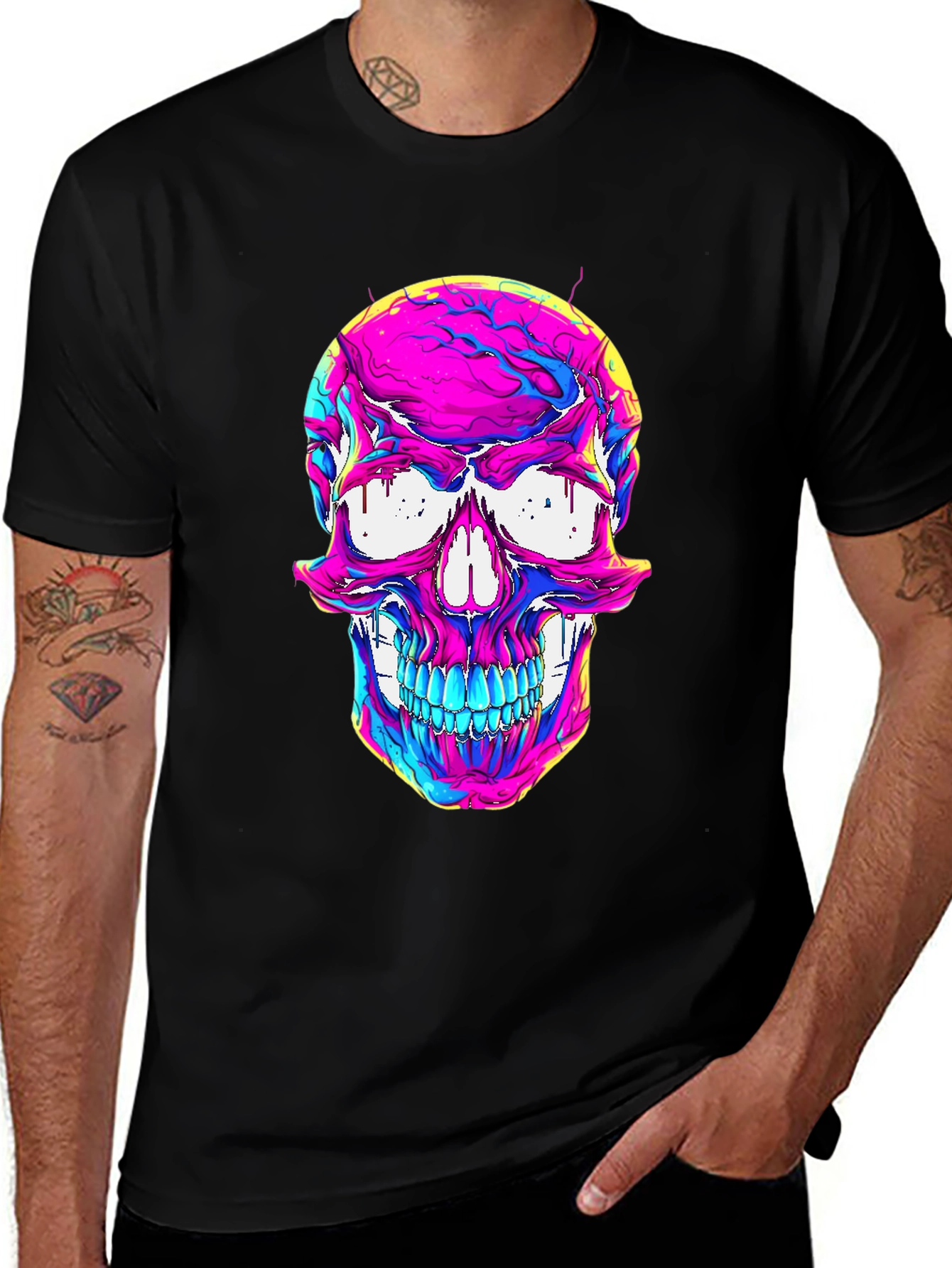 Variant 28 of Vibrant Skull Graphic Tee - Black