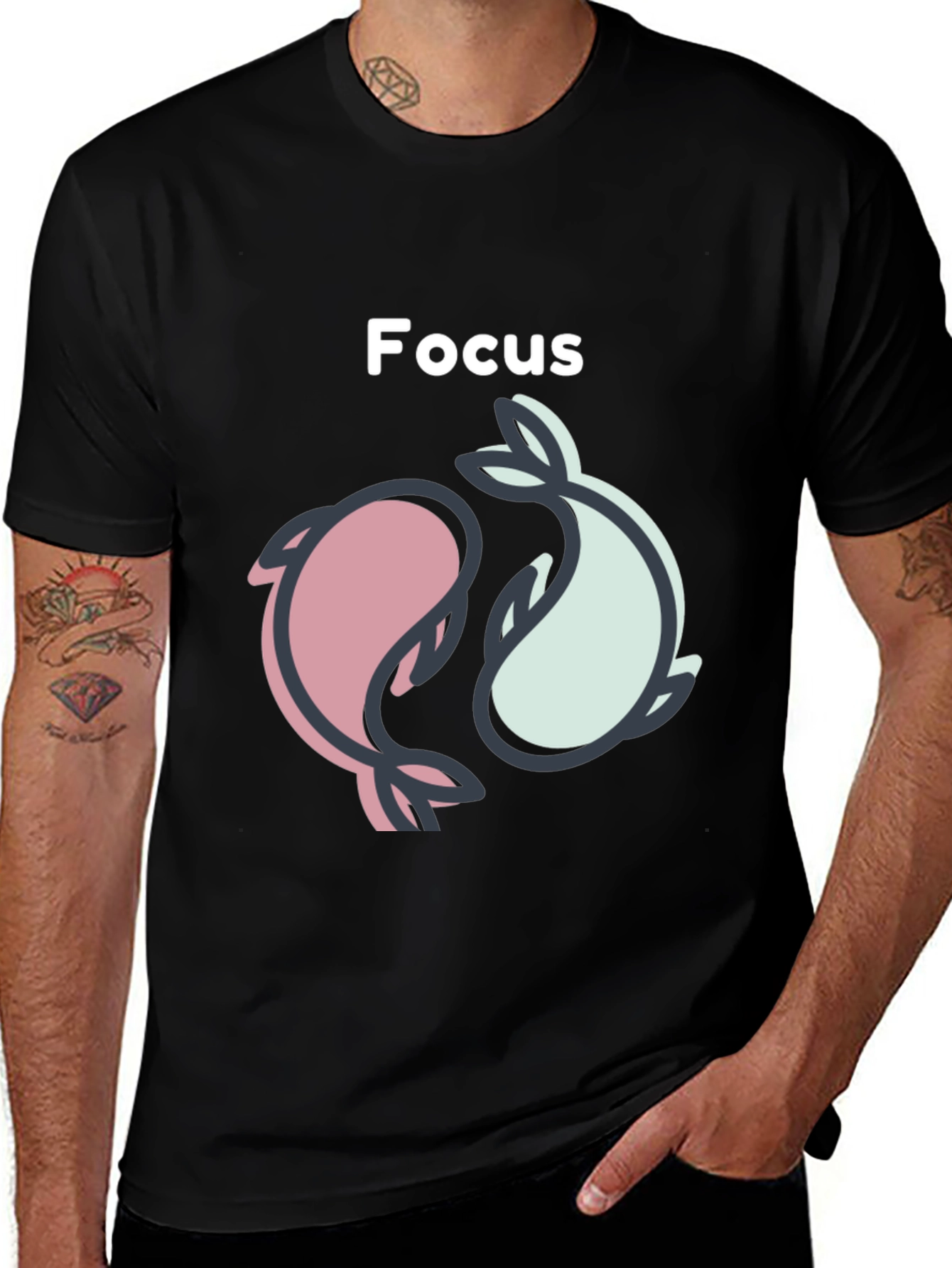 Variant 24 of Focus Fish Graphic Tee - Men's Black Cotton T-Shirt