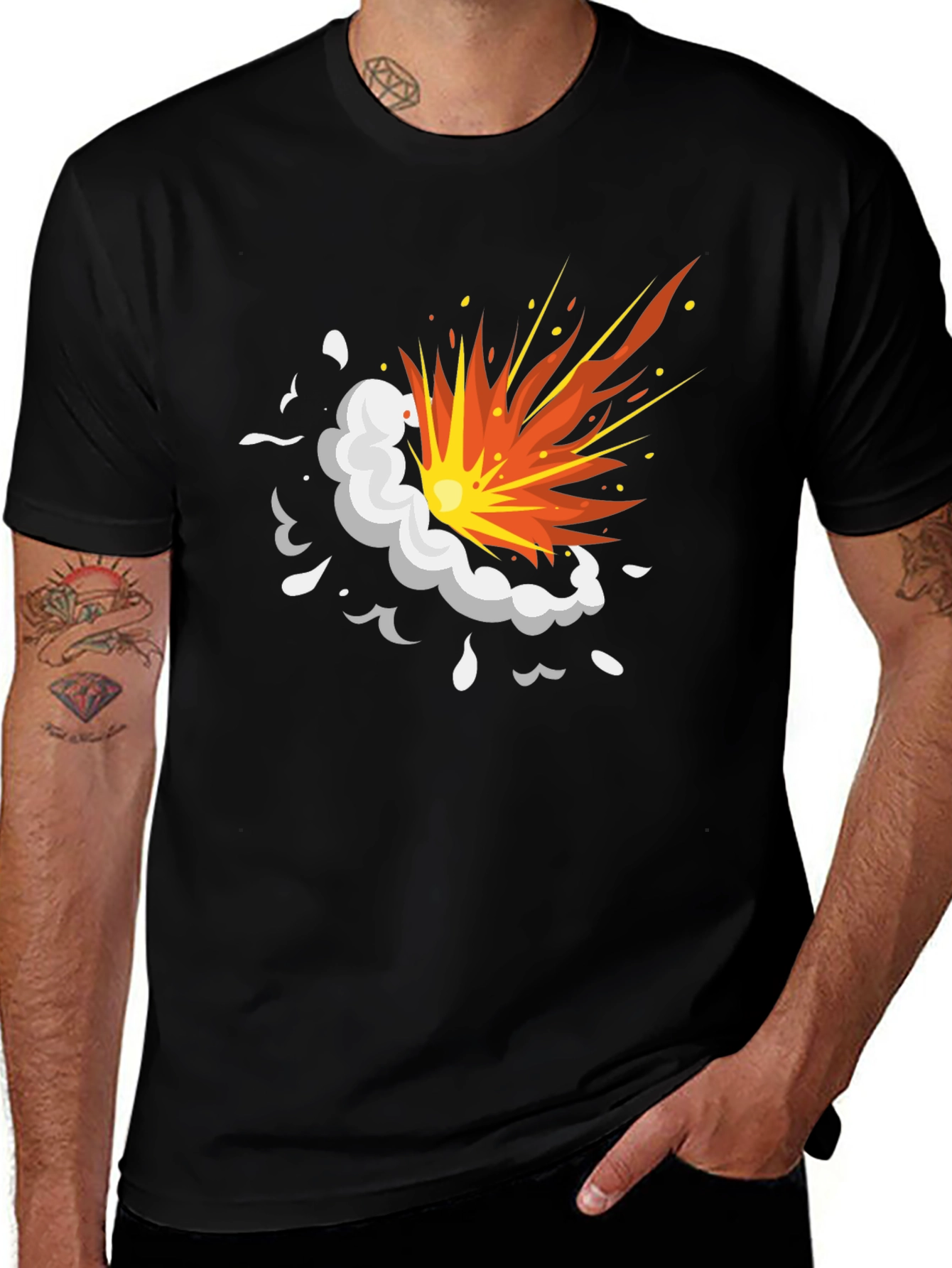 Explosion Graphic Black T-Shirt - Cartoon Style