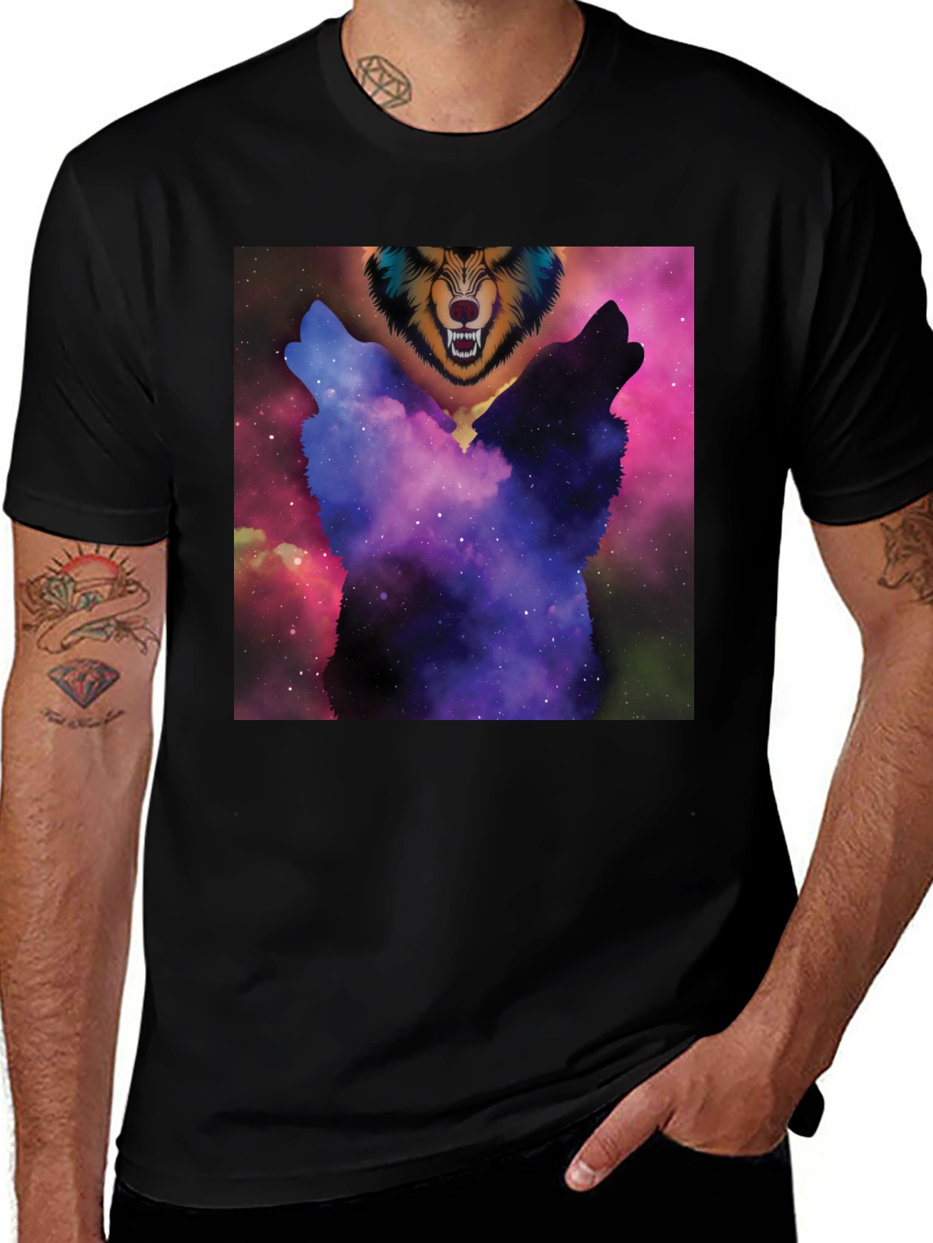 Variant 24 of Cosmic Wolf Pack T-Shirt - Unique Graphic Tee