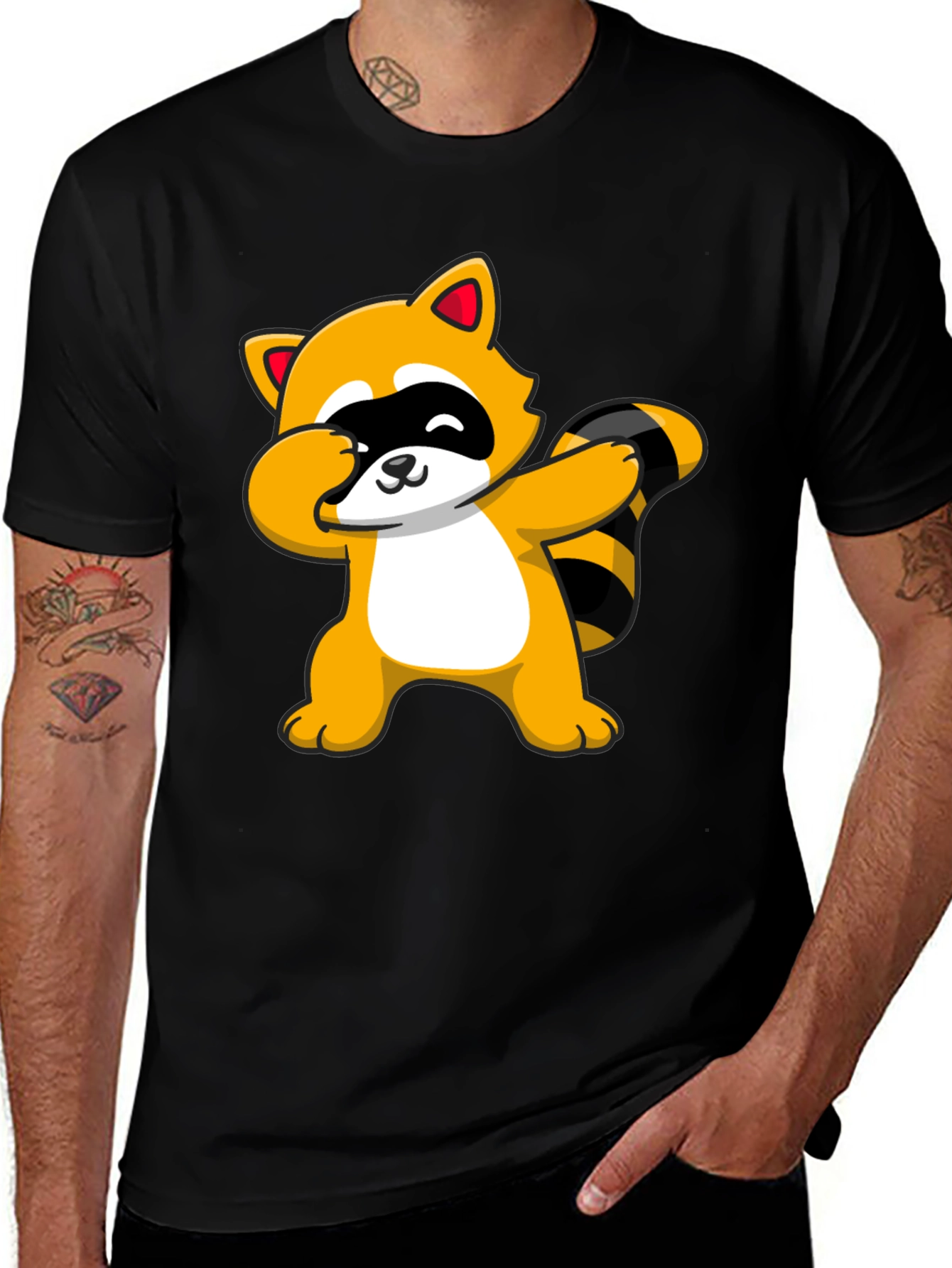 Variant 8 of Dabbing Raccoon Graphic Tee - Fun Black T-Shirt