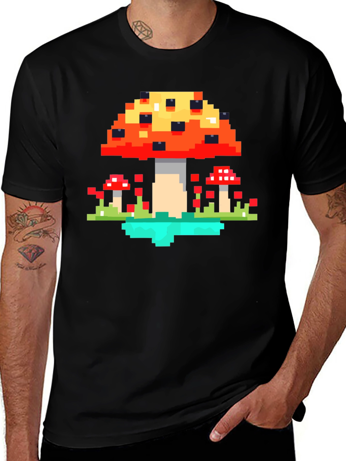 Black Pixel Mushroom Graphic Tee - Retro Gaming Style Shirt main image