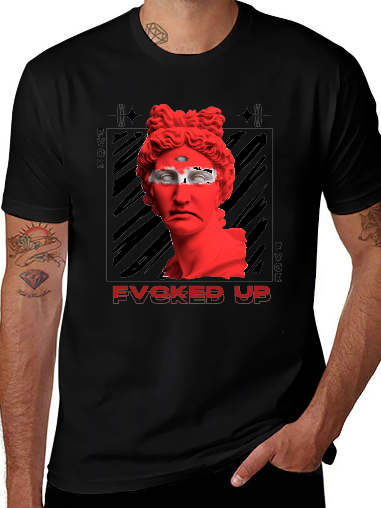 Variant 28 of Fvcked Up Graphic Tee - Red Statue Design