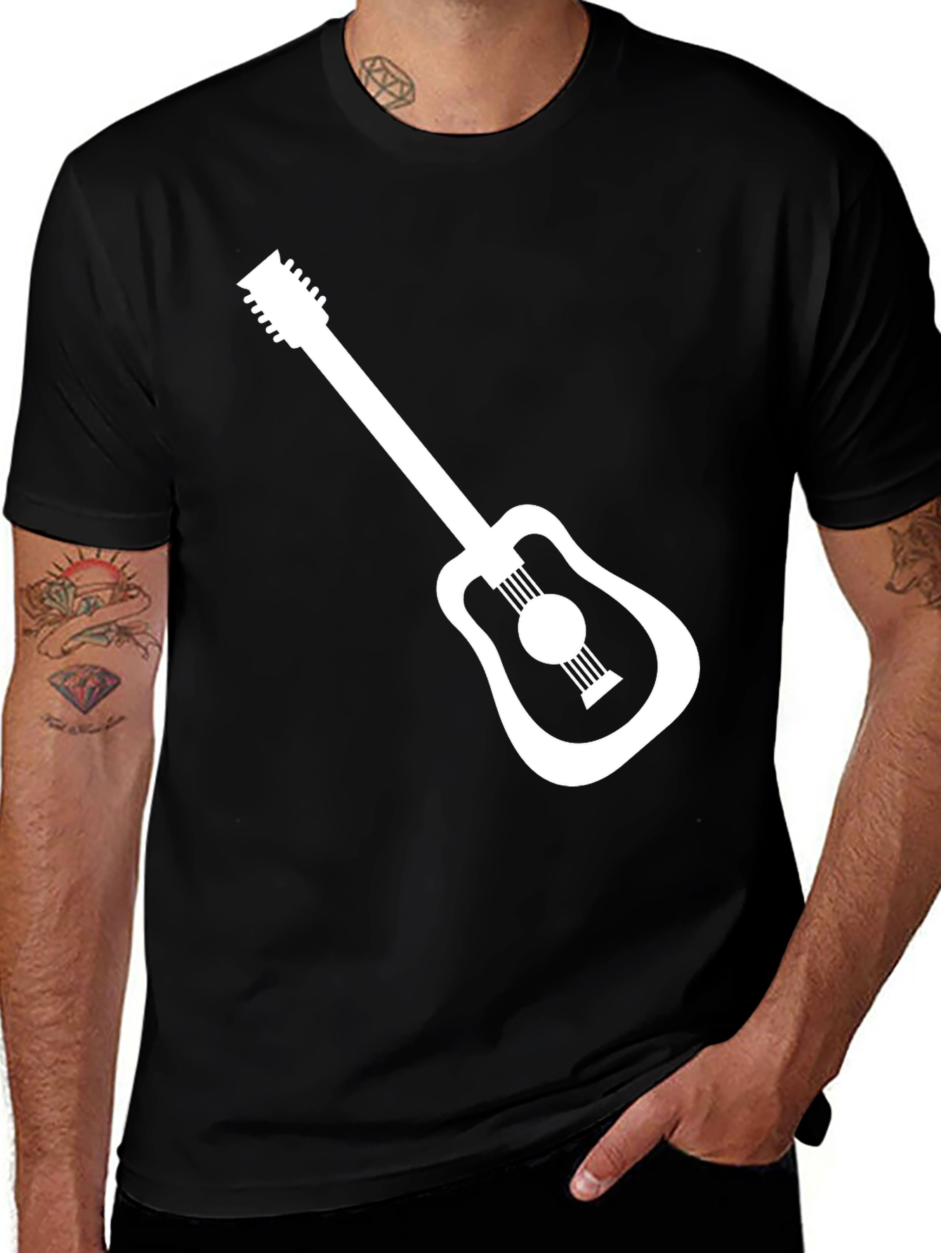 Black Guitar Graphic Tee - Black Cotton Casual T-Shirt main image