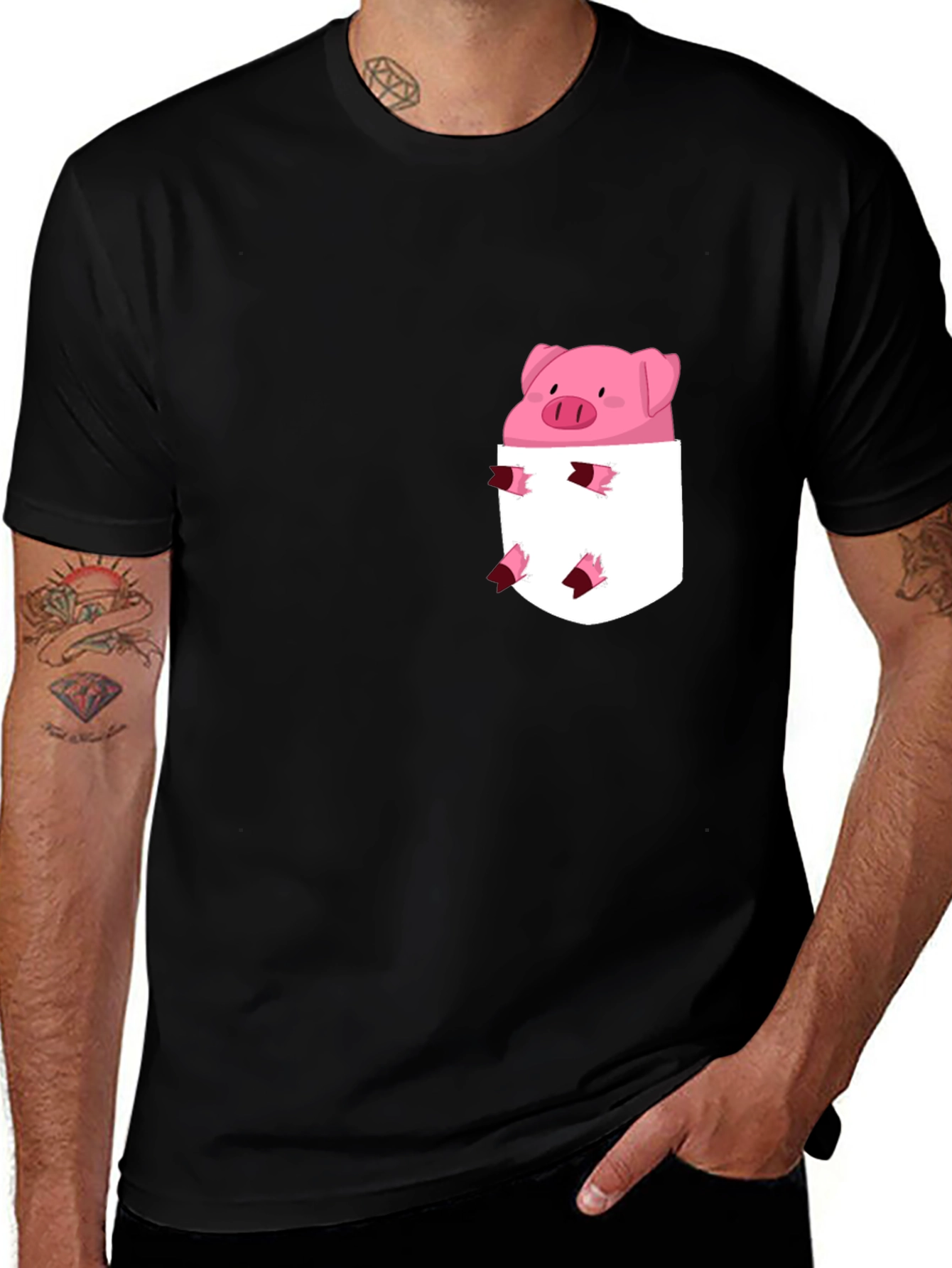 Variant 23 of Cute Pig in Pocket Black T-Shirt