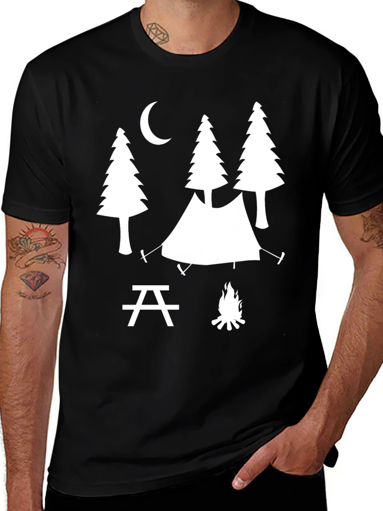 Variant 16 of Camping Scene Graphic Tee - Outdoor Adventure Shirt