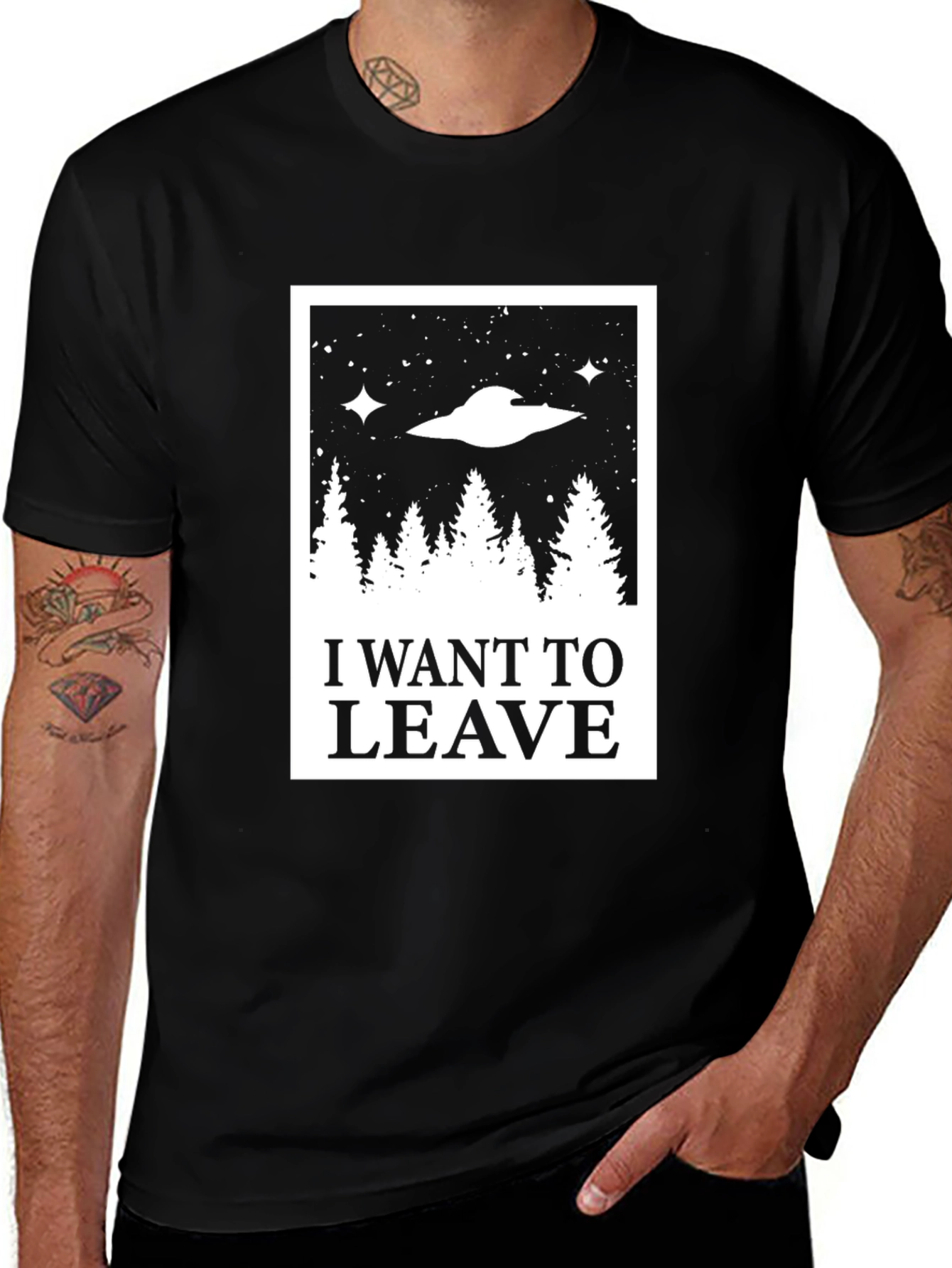 I Want to Leave UFO Graphic Tee - Black Cotton Shirt