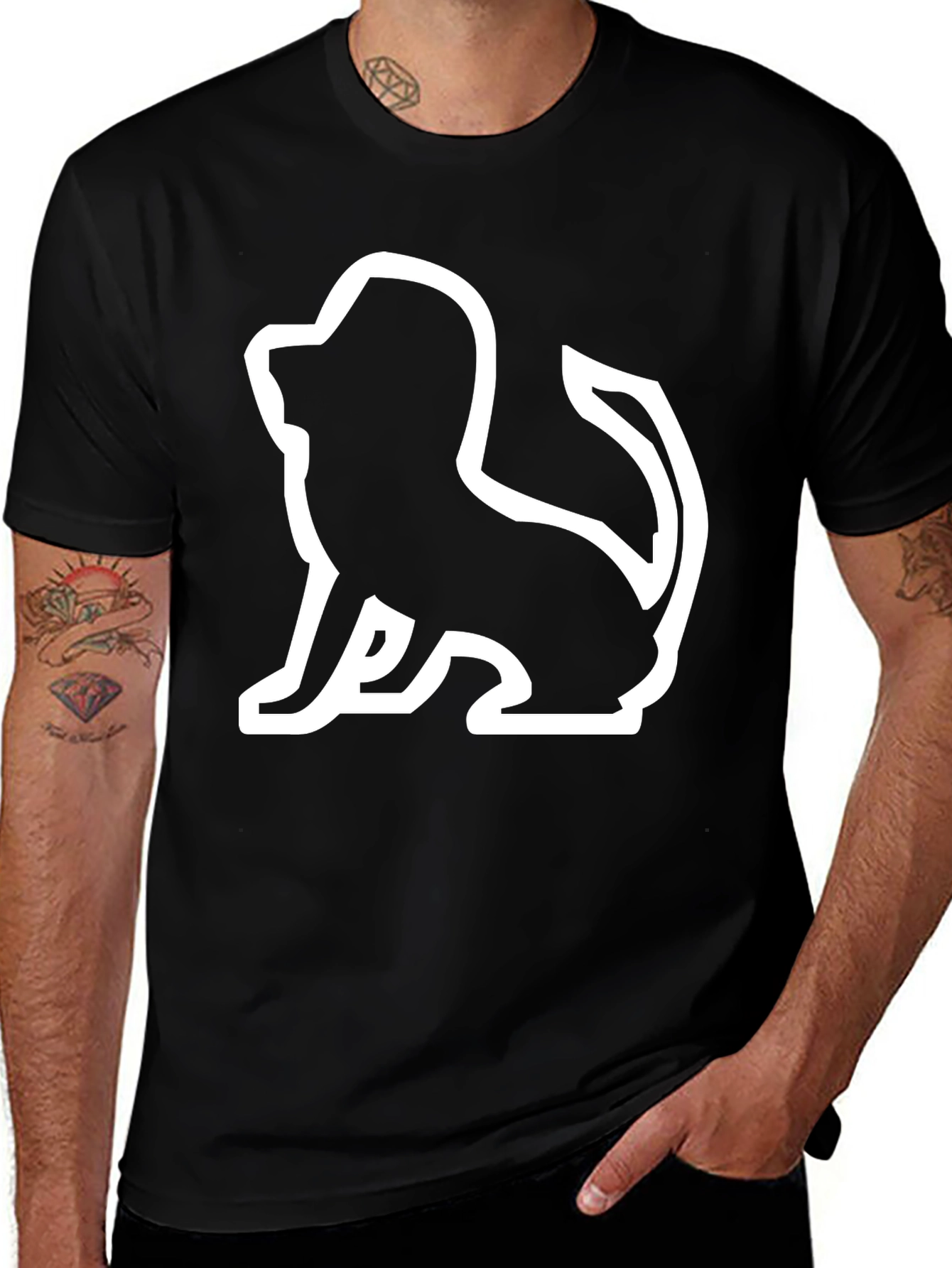 Variant 21 of Lion Silhouette Graphic Tee - Black Cotton Blend