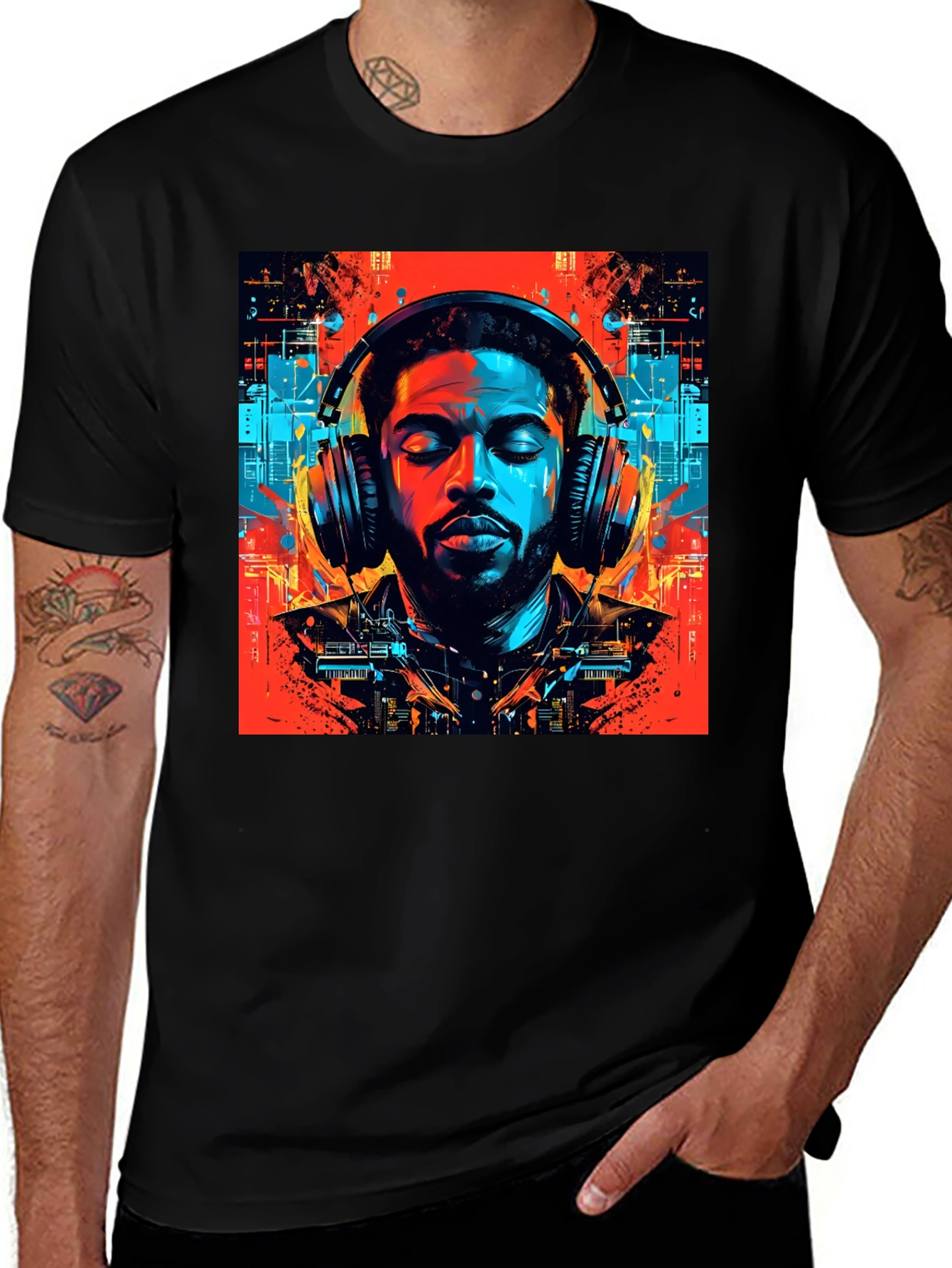 Variant 25 of Vibing Tunes Graphic Tee - Men's Black T-Shirt
