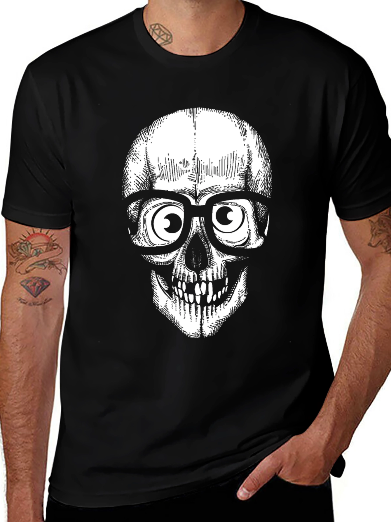 Variant 20 of Skull with Glasses Graphic Tee - Edgy Style