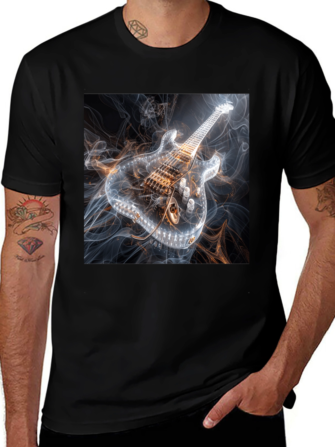Variant 17 of Electric Guitar Smoke Graphic Black T-Shirt