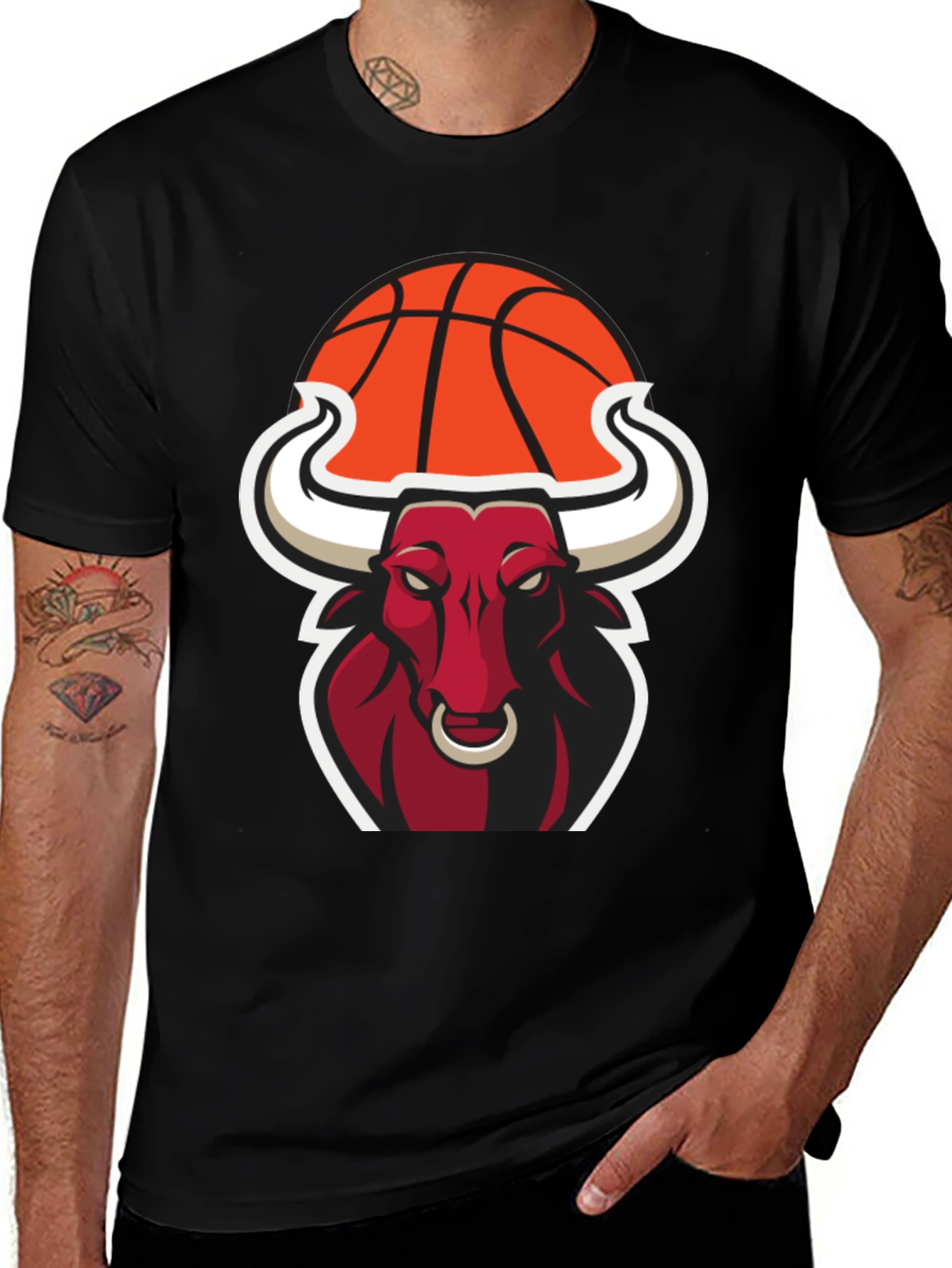 Variant 3 of Cool Bull with Basketball Graphic Tee