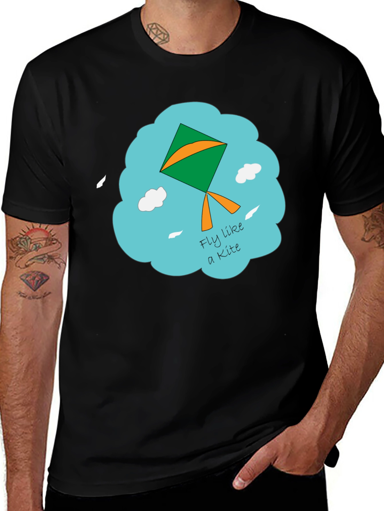 Variant 30 of Fly Like a Kite Graphic Tee - Black Cotton T-Shirt