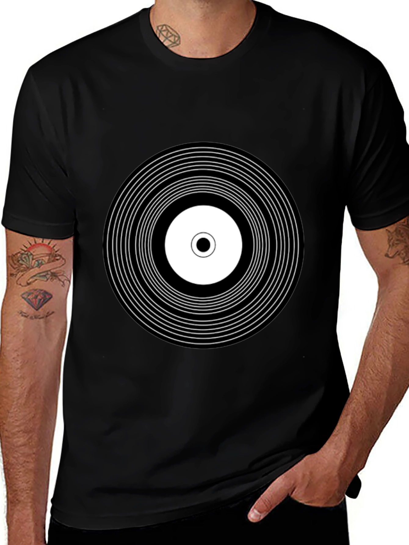 Variant 23 of Retro Vinyl Record Graphic Tee - Black Cotton