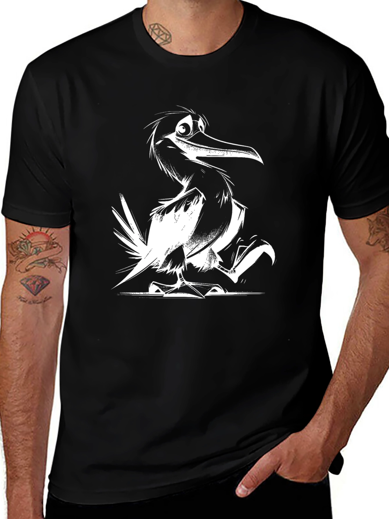 Variant 24 of Cartoon Bird Graphic Black Tee