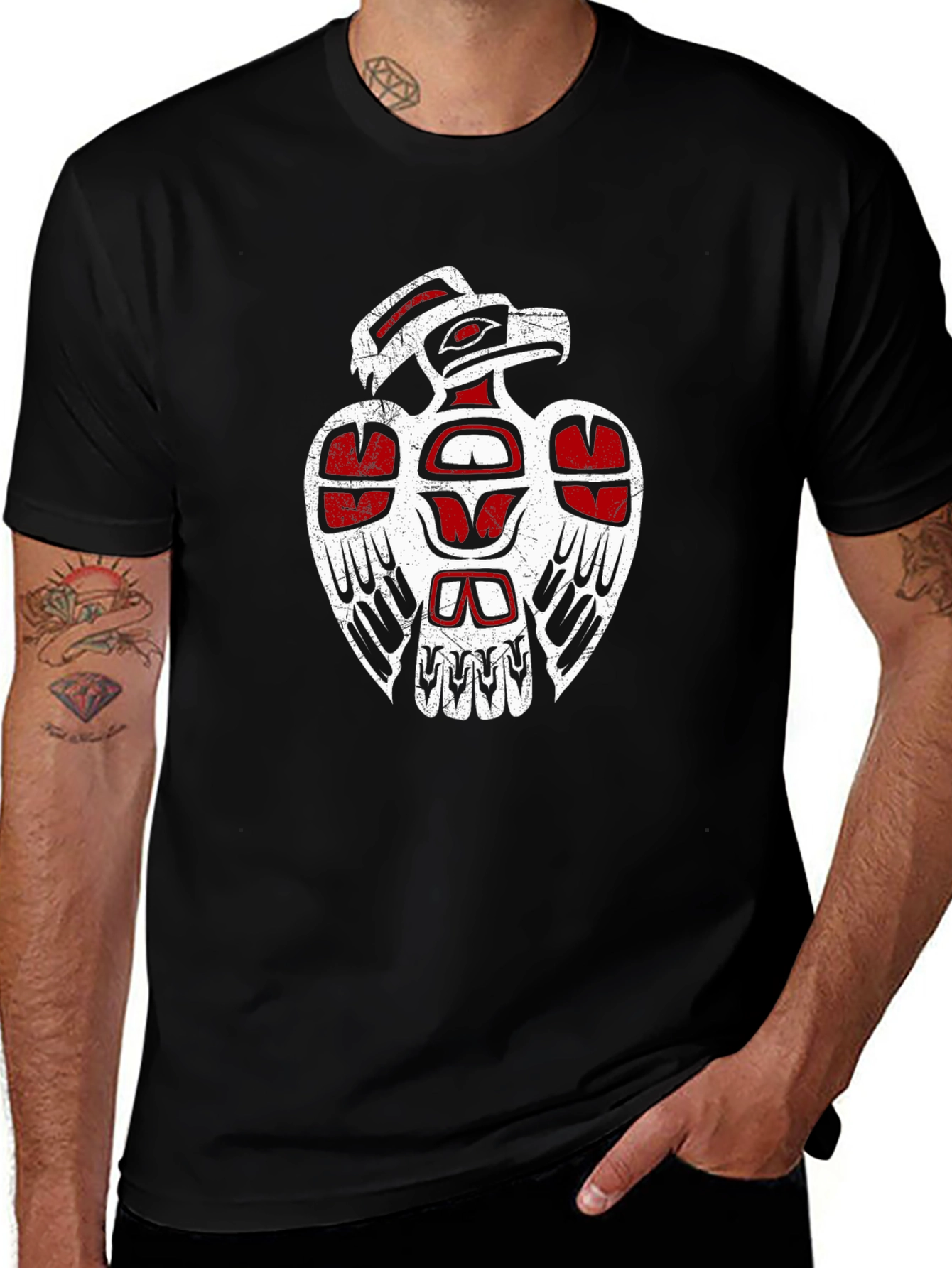 Variant 29 of Black T-Shirt with Native American Eagle Graphic