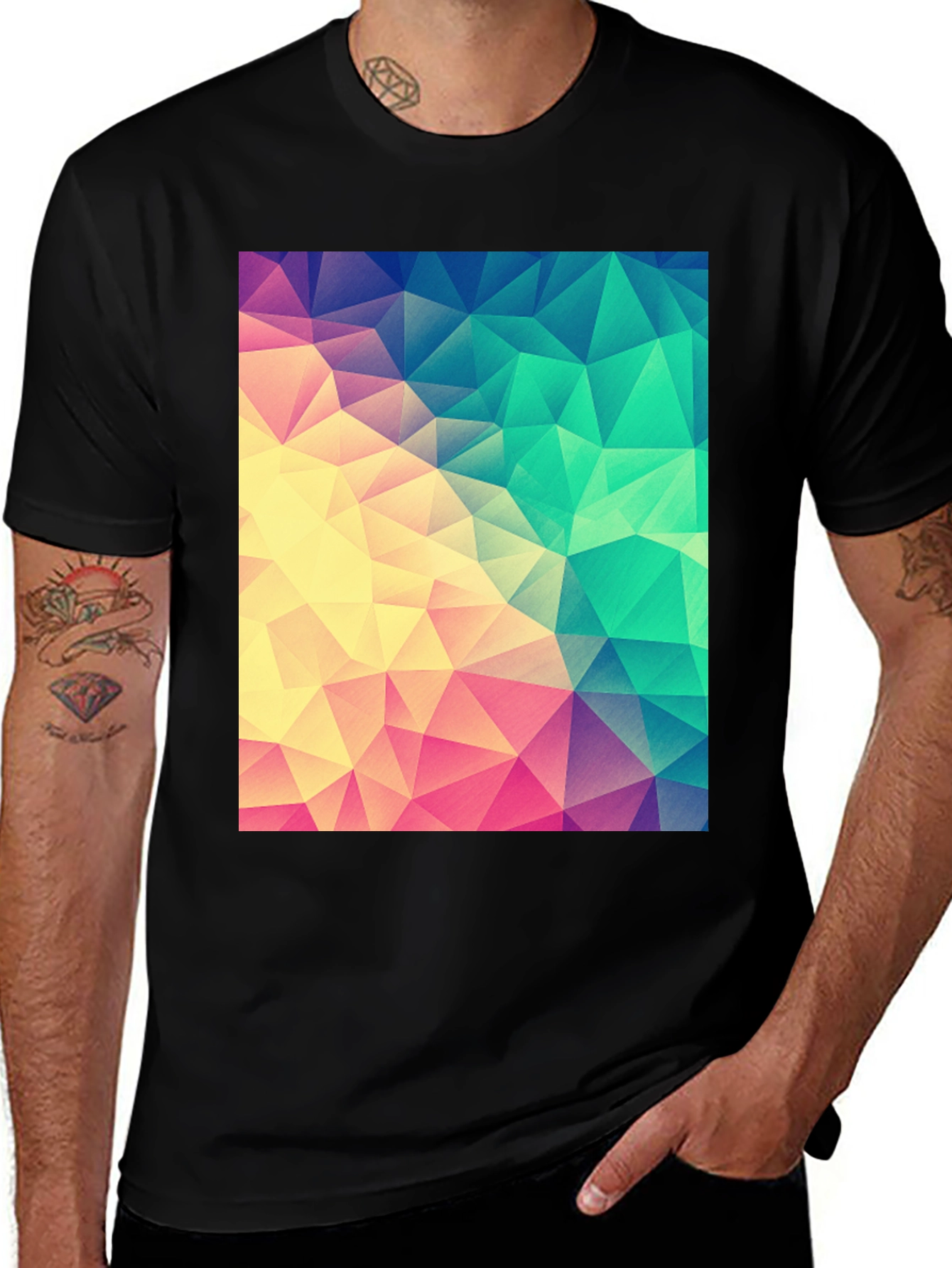 Variant 29 of Geometric Triangle Print Black T-Shirt