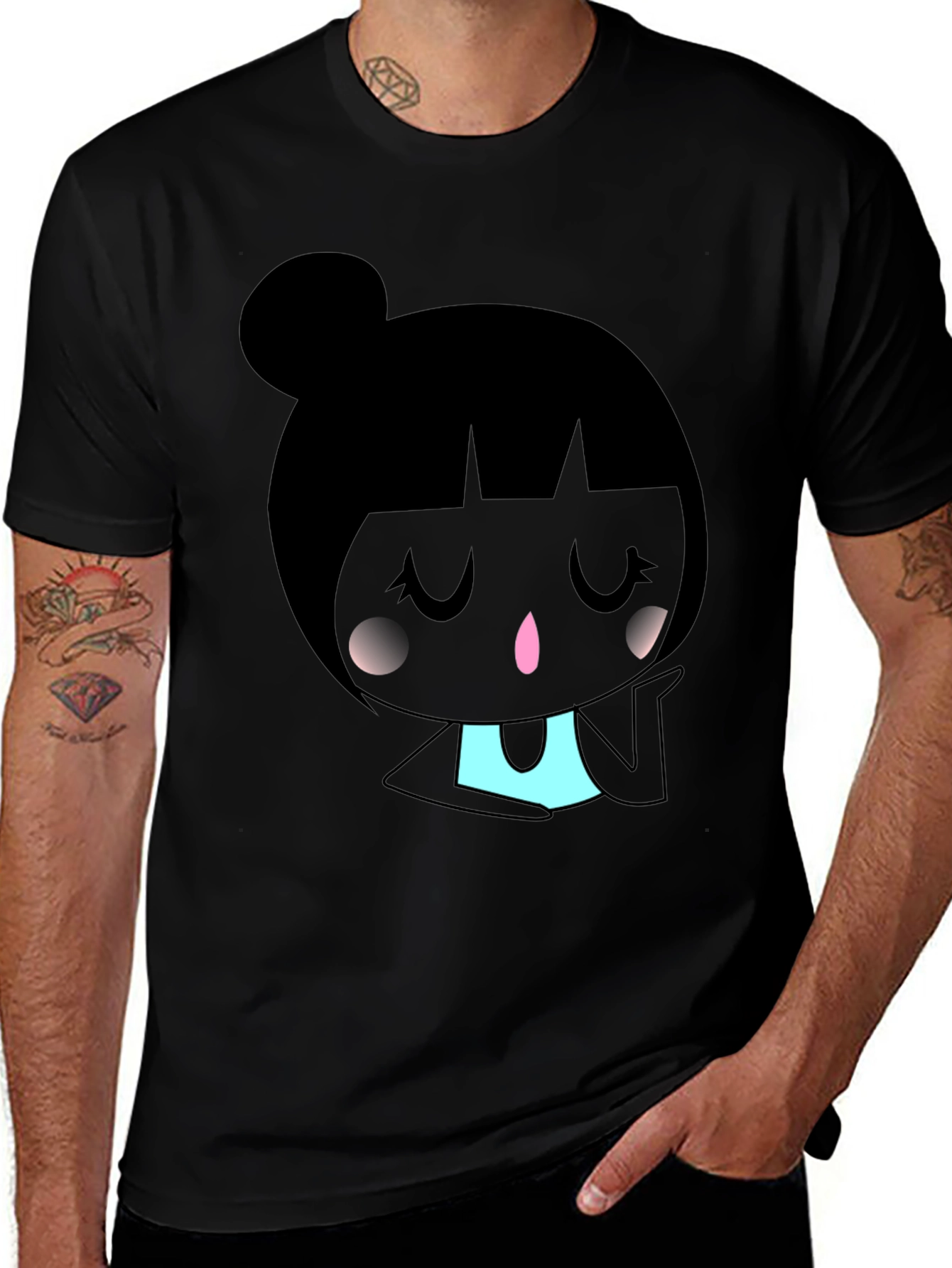 Variant 15 of Kawaii Girl Graphic Tee - Black Cotton Blend