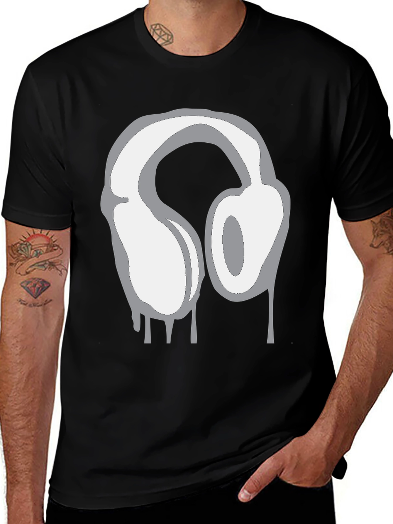 Urban Style Headphones Drip Graphic Tee - Black