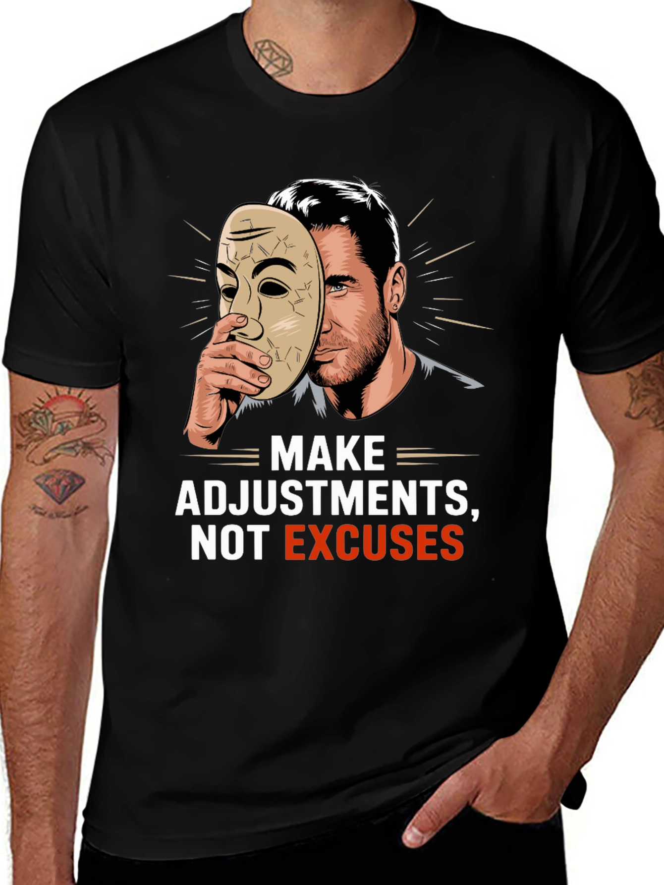 Variant 14 of Make Adjustments, Not Excuses Black T-Shirt