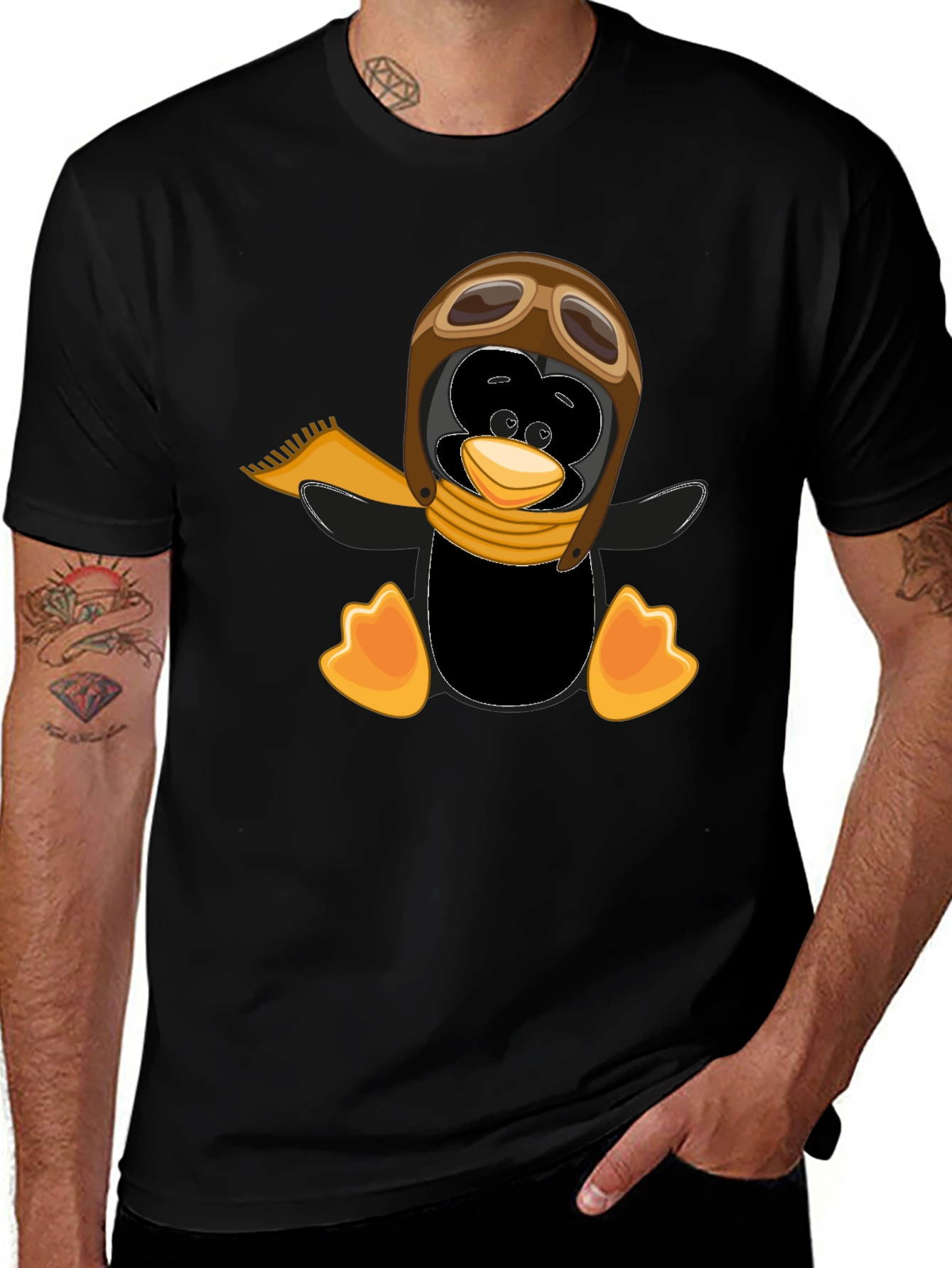 Variant 6 of Penguin Aviator Graphic Tee - Black Cotton T-Shirt