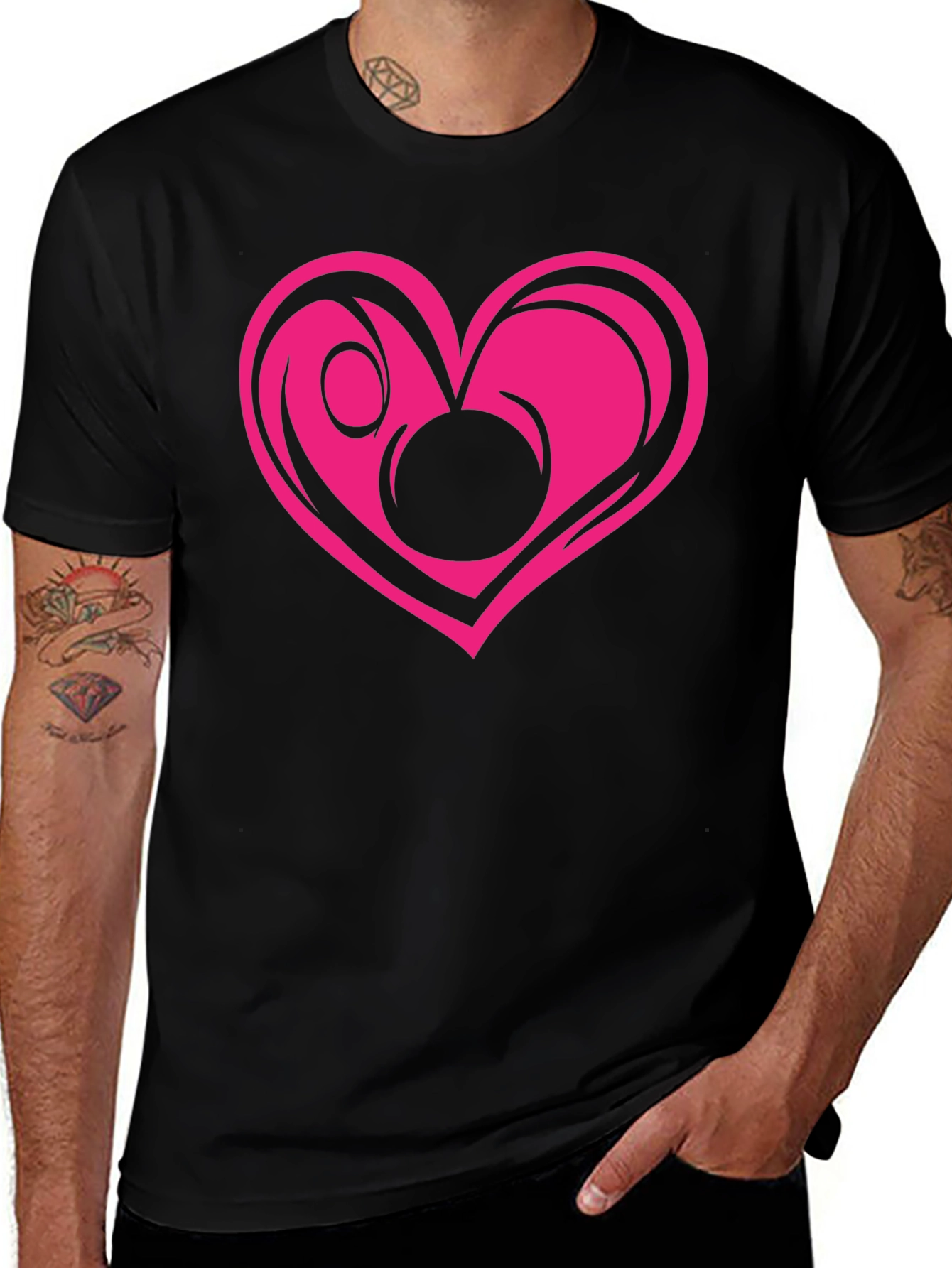 Variant 12 of Black T-Shirt with Pink Heart Graphic