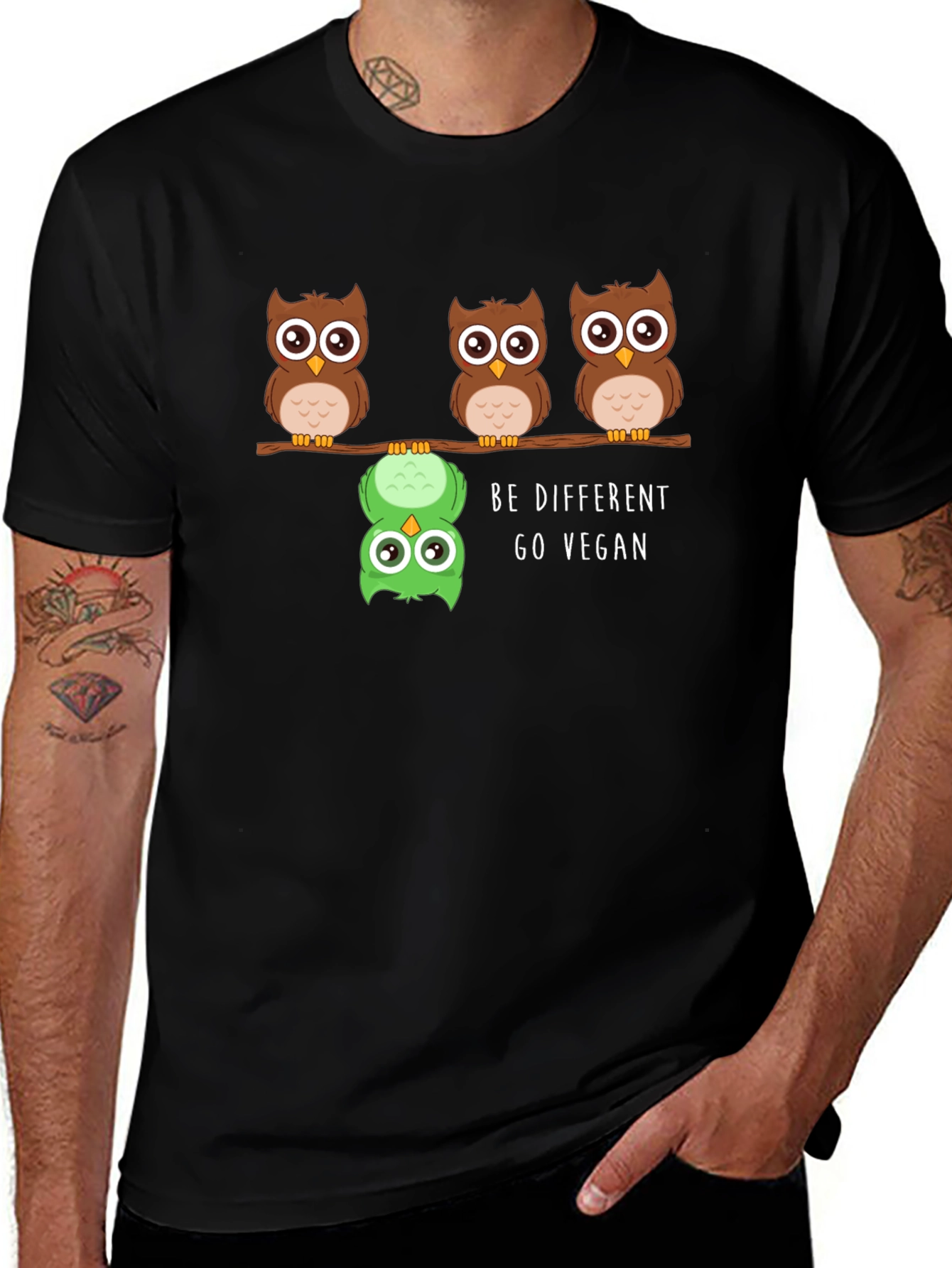 Variant 28 of Be Different Go Vegan Owl Graphic Tee