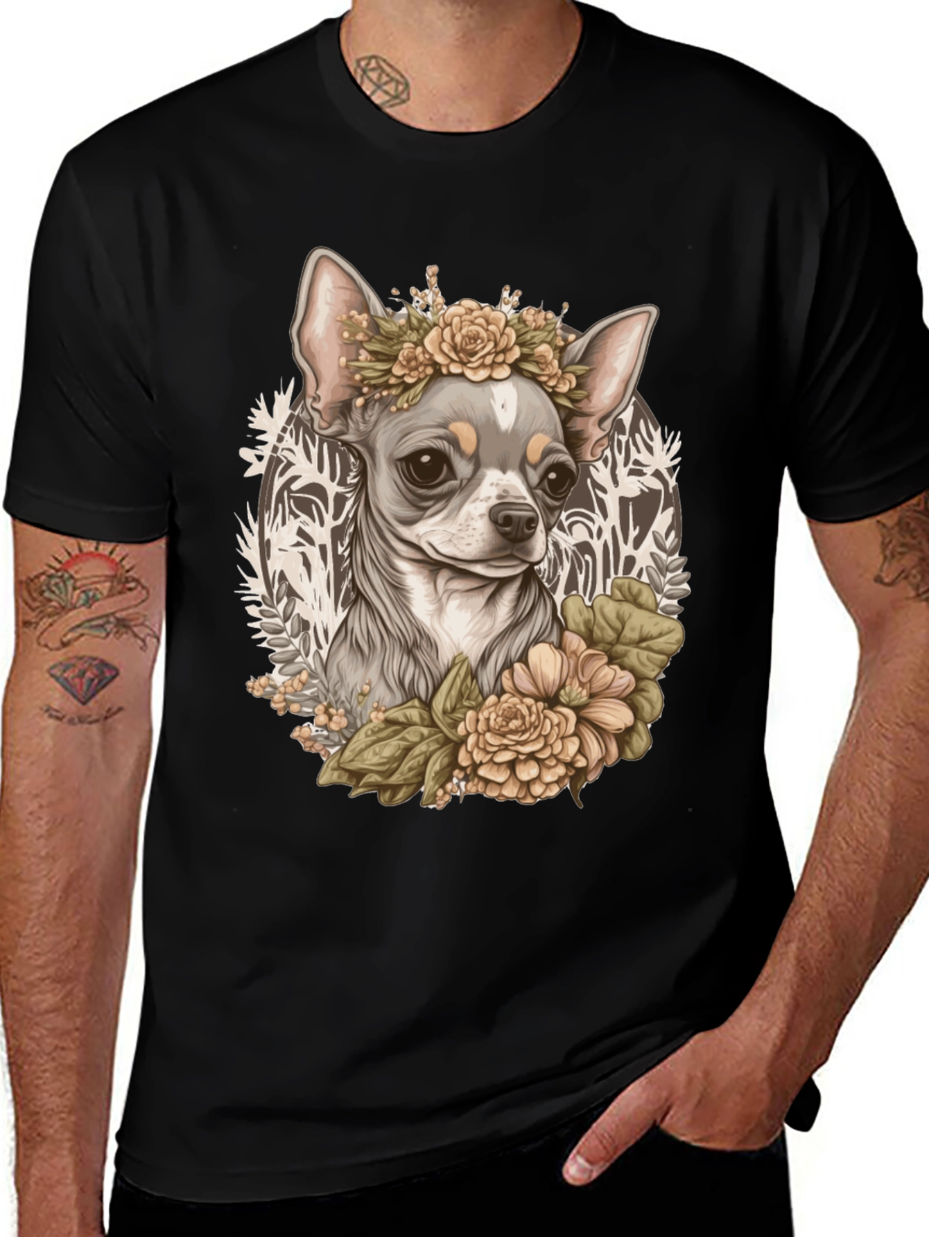 Variant 7 of Chihuahua Floral Graphic Tee
