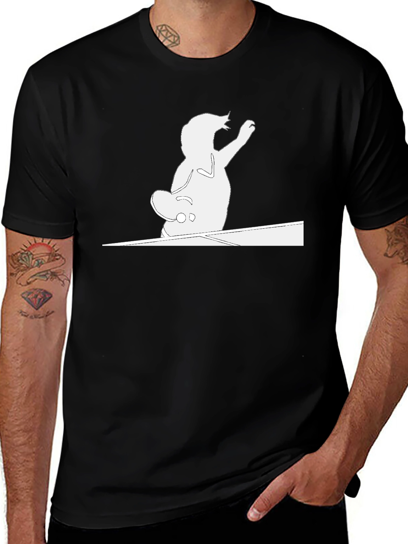 Variant 5 of Cool Cat Skateboarder Black T-Shirt
