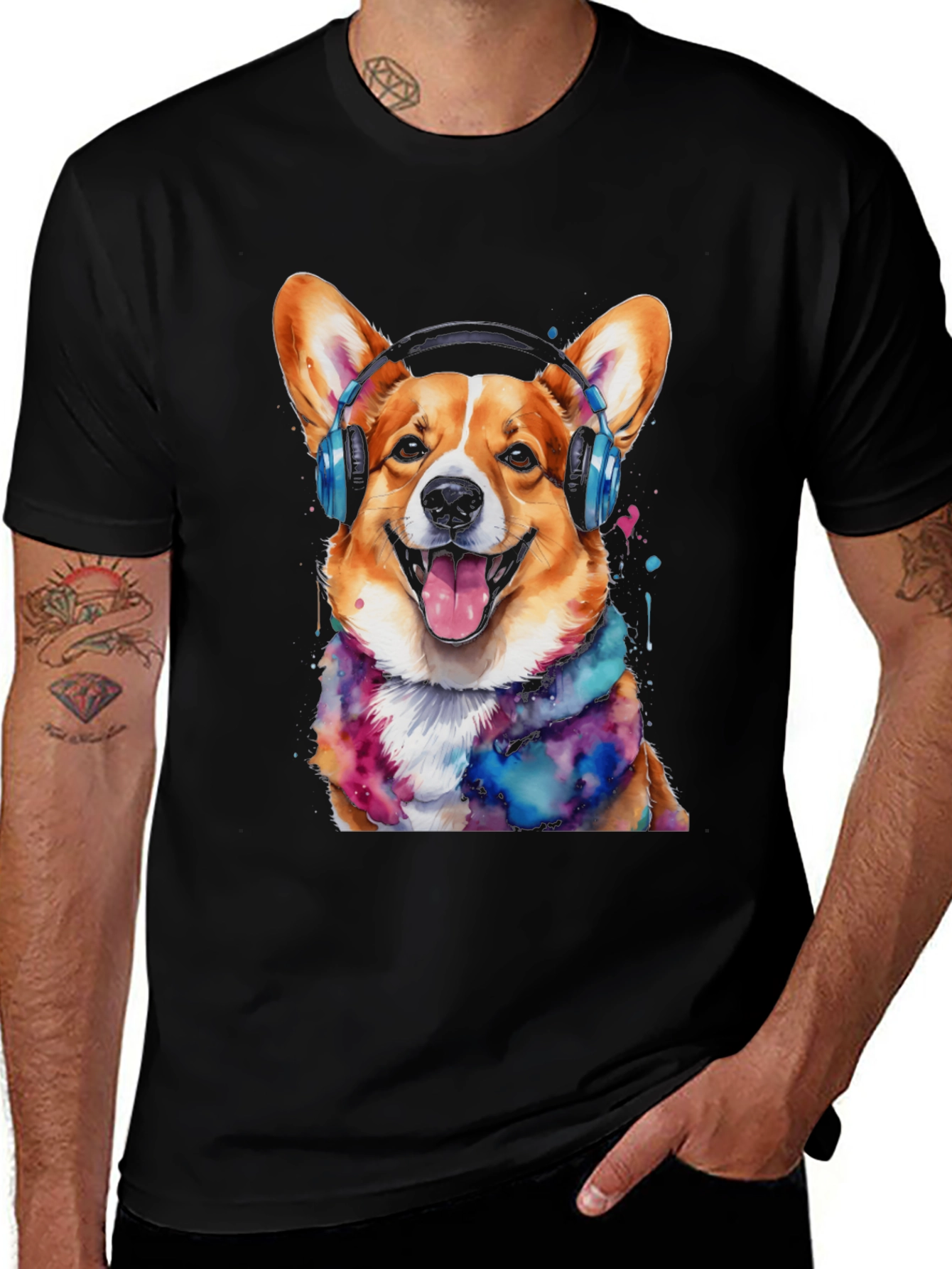 Variant 23 of Corgi Headphone T-Shirt