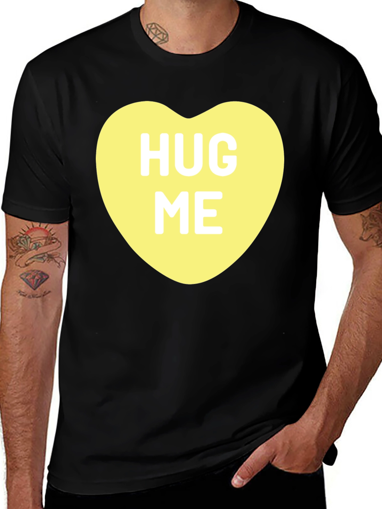 Variant 14 of Hug Me Candy Heart Black T-Shirt Valentine's Day