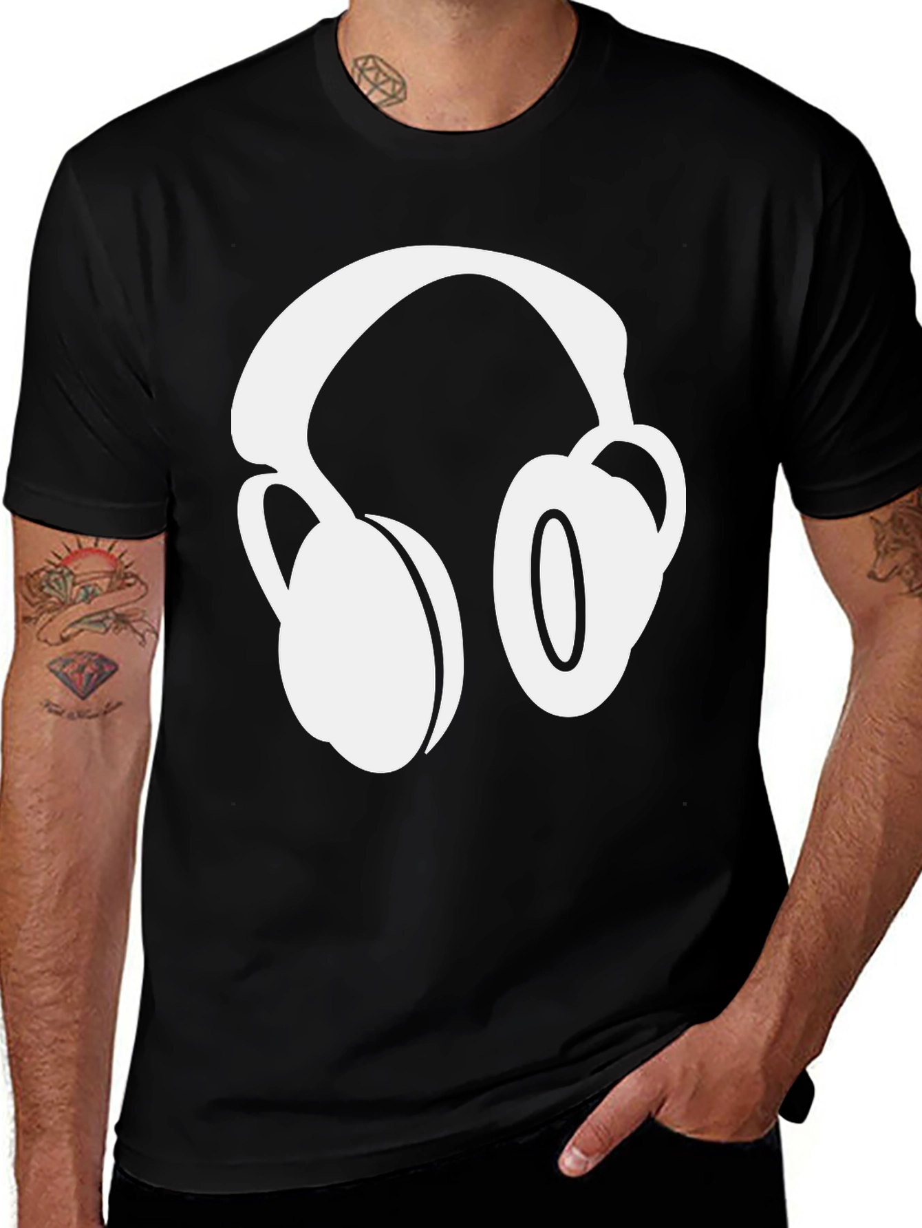Variant 15 of Black T-Shirt with White Headphone Graphic