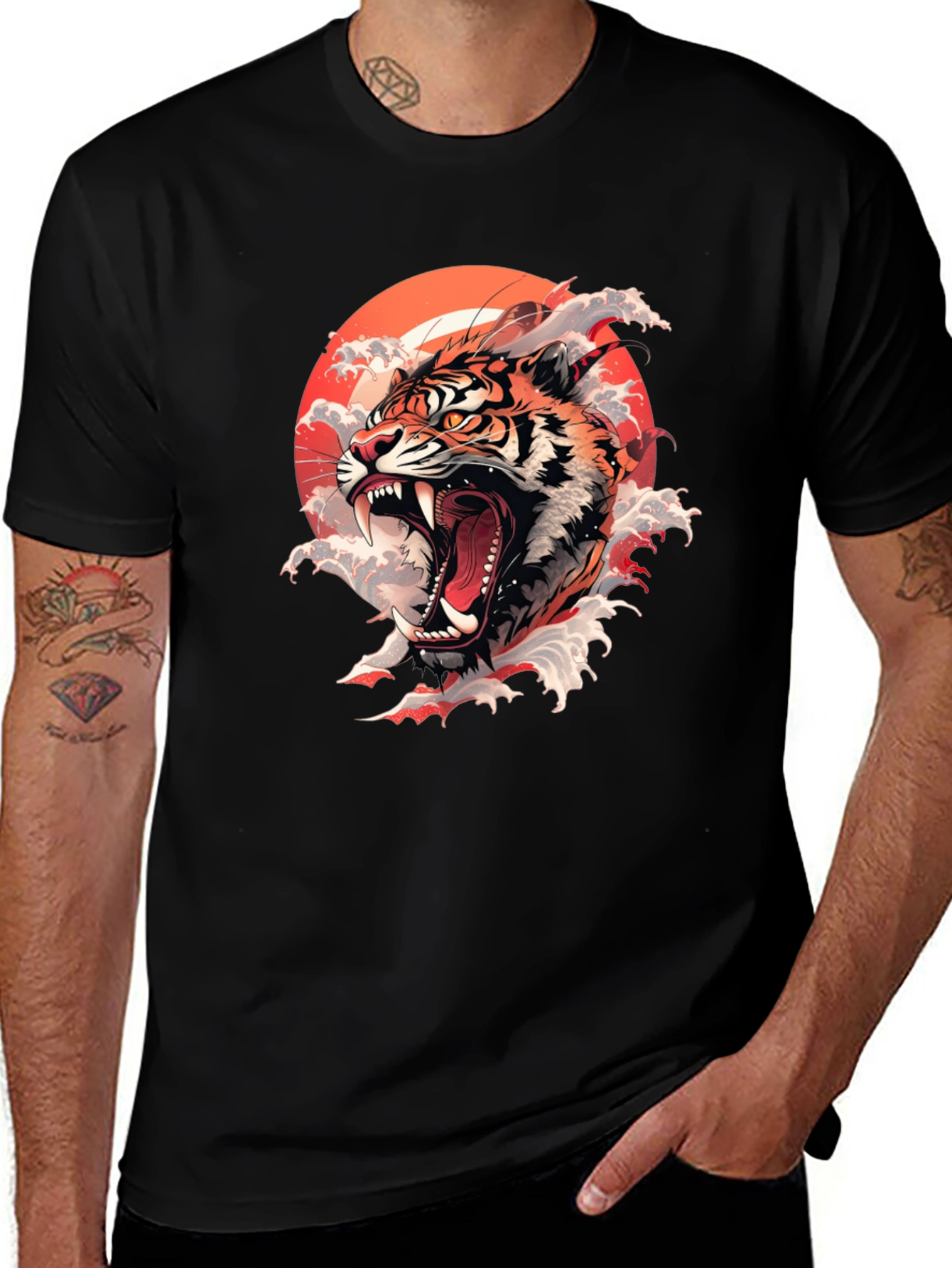 Variant 9 of Tiger Roar Graphic Print Black Tee