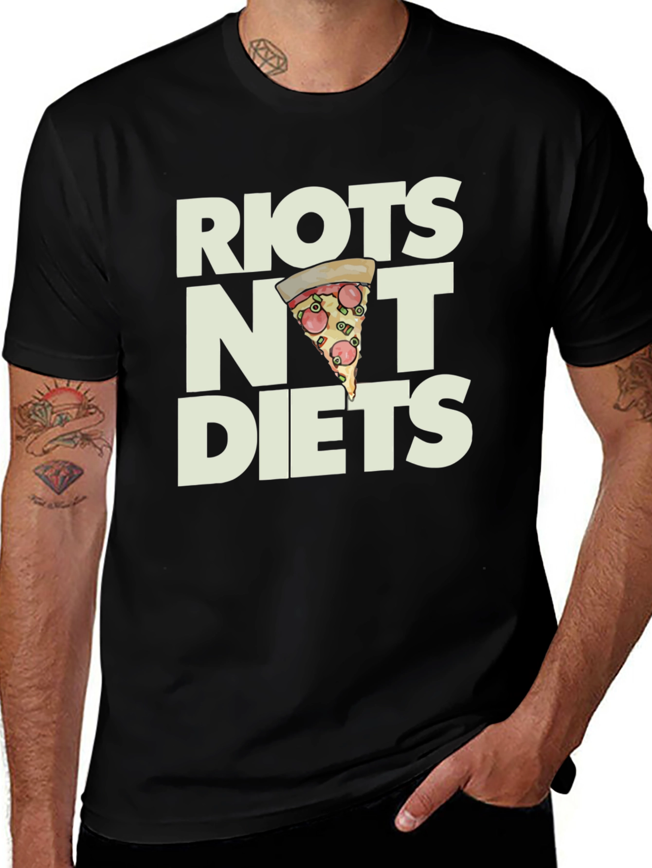 Variant 3 of Riots Not Diets Pizza Graphic T-Shirt