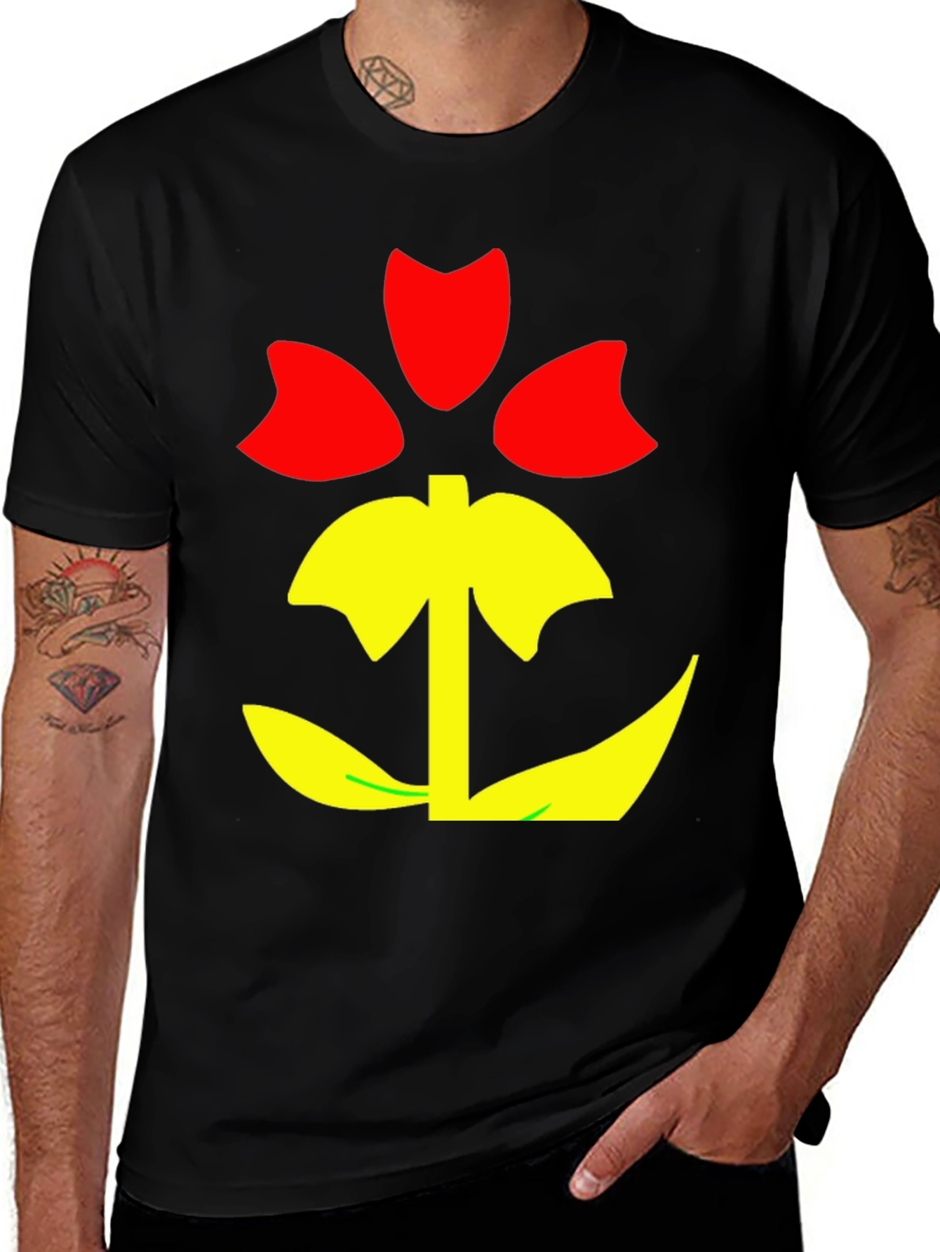 Variant 14 of Floral Graphic Print Black T-Shirt