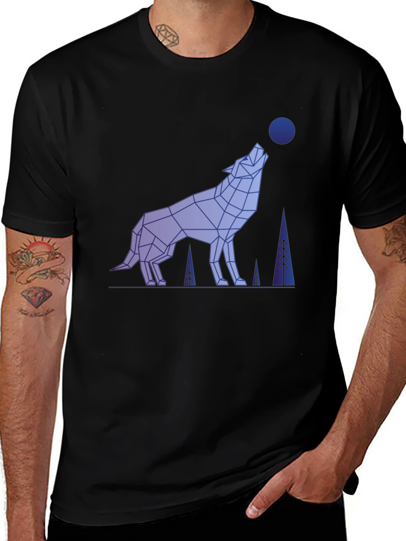 Variant 25 of Geometric Wolf Graphic Tee - Men's Black T-Shirt
