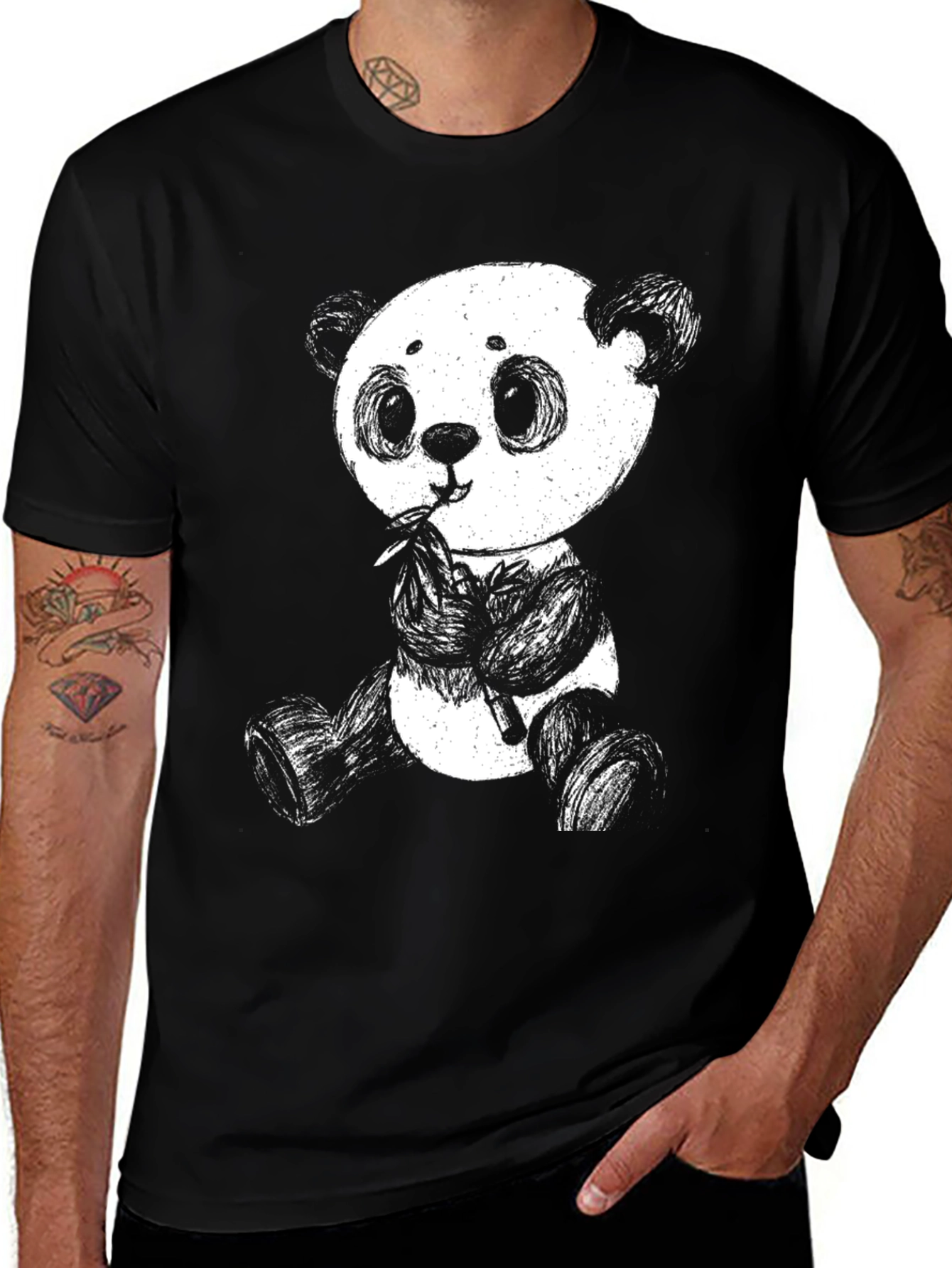 Variant 6 of Panda Graphic Tee - Black Cotton Blend Shirt