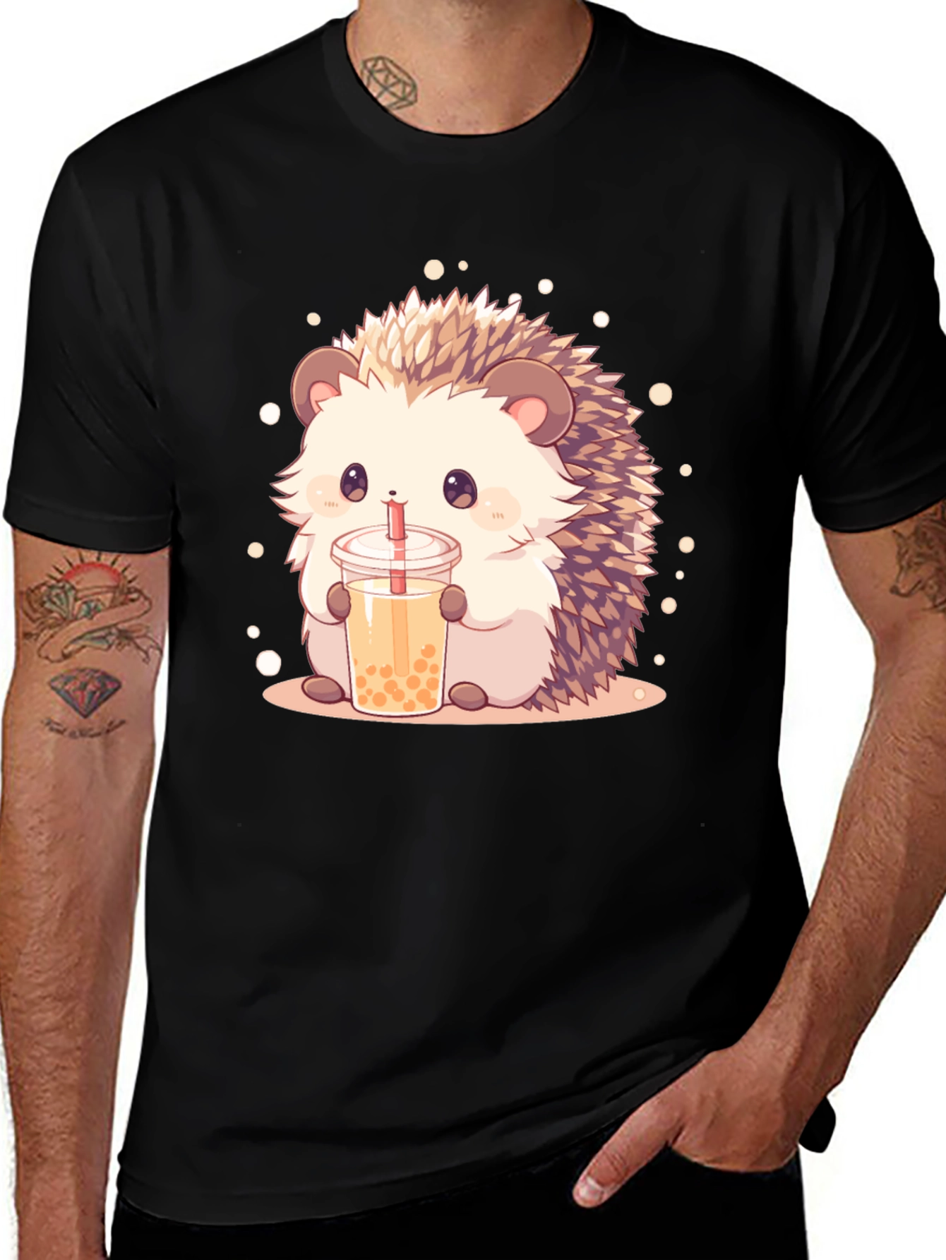 Variant 4 of Cute Hedgehog Bubble Tea Graphic T-Shirt