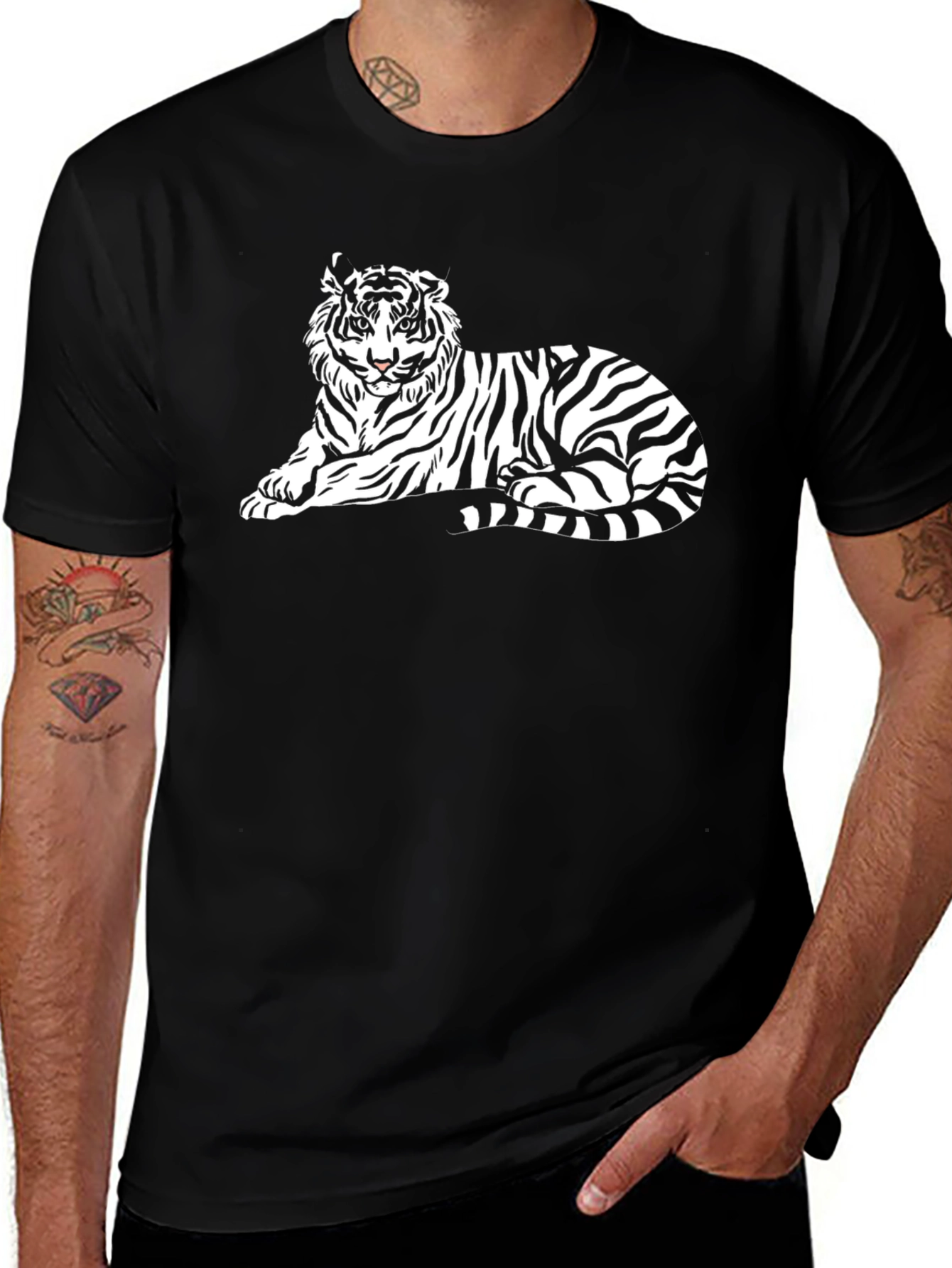 Variant 10 of Black T-Shirt with White Tiger Graphic