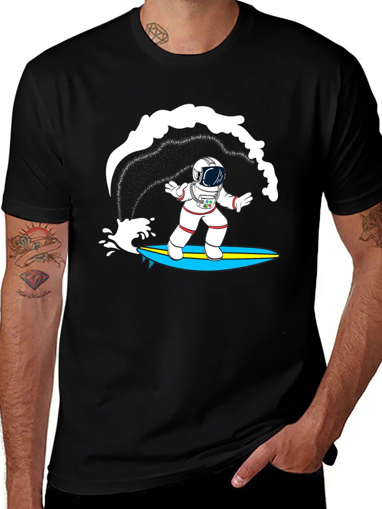 Variant 23 of Surfing Astronaut Black Graphic T-Shirt