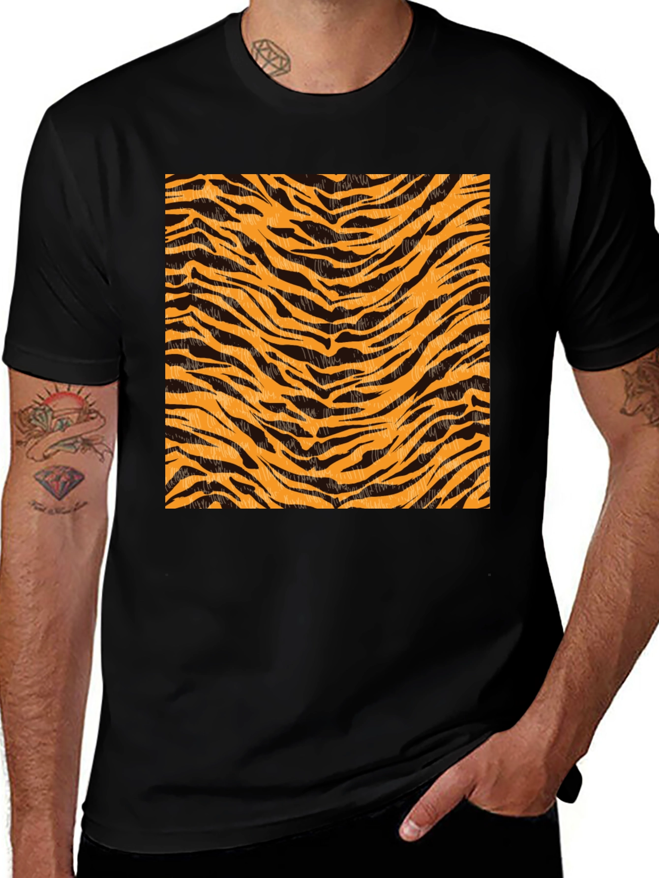 Variant 12 of Tiger Stripe Graphic Black T-Shirt
