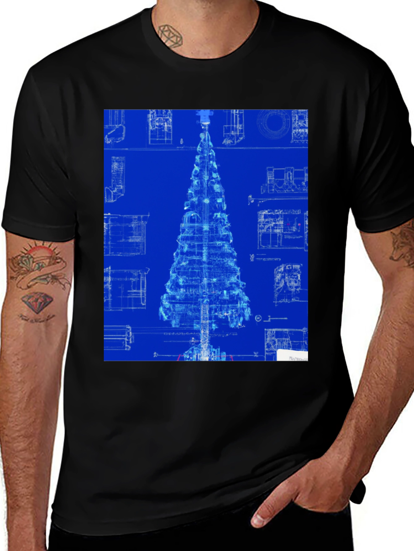 Blueprint Christmas Tree Graphic Tee