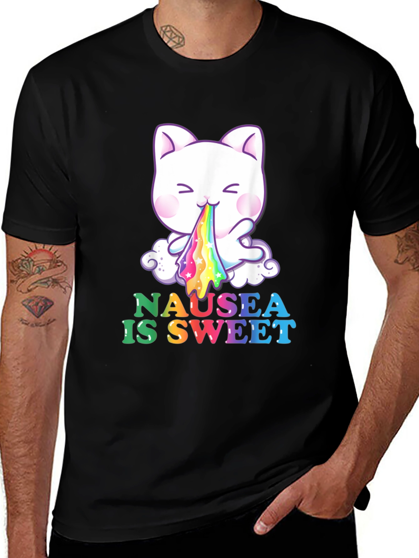 Variant 22 of Nausea Is Sweet Rainbow Puke Cat T-Shirt
