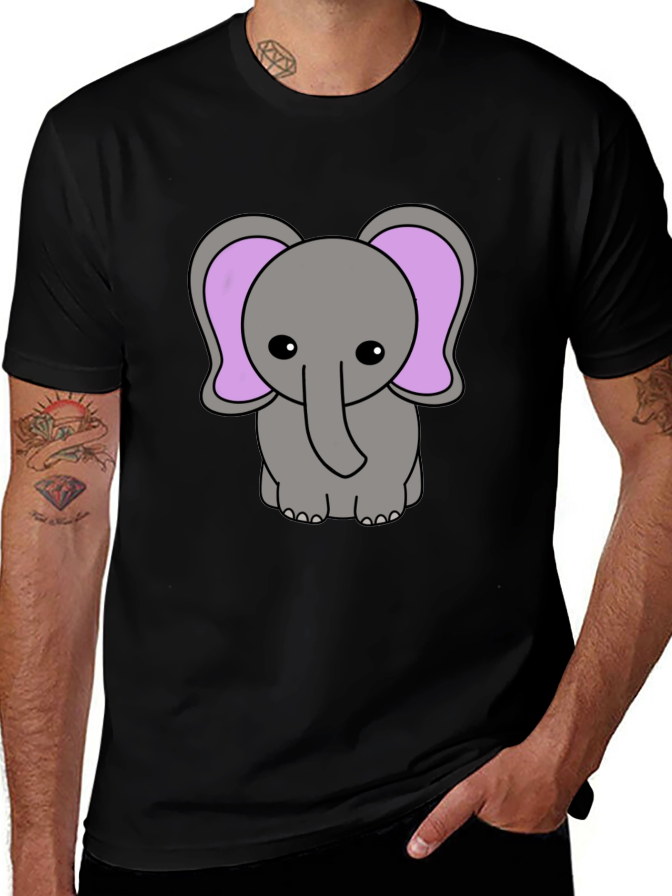 Variant 7 of Cute Elephant Graphic Tee - Black T-Shirt