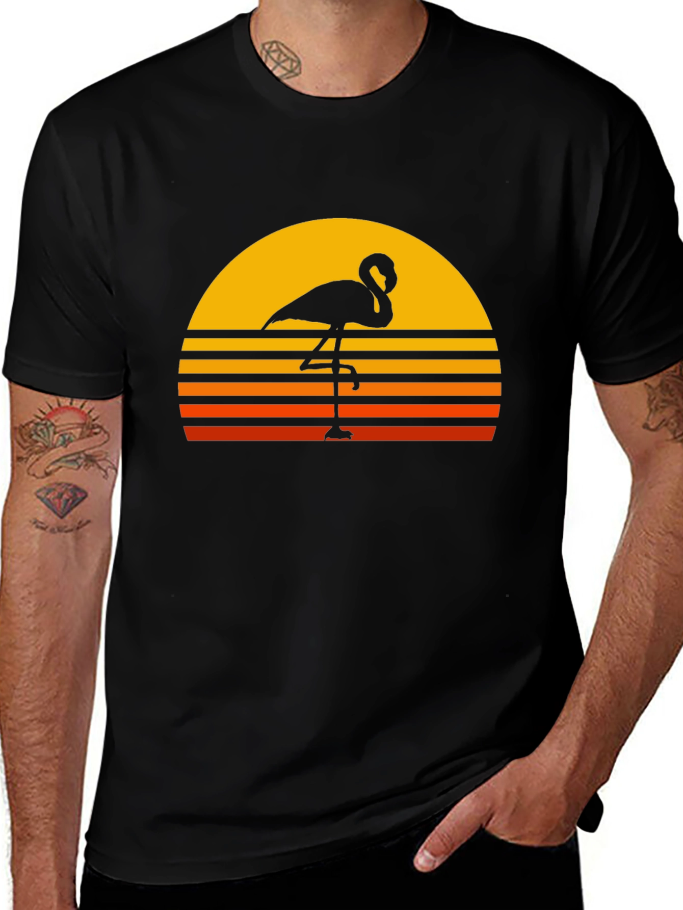 Variant 23 of Retro Flamingo Sunset Graphic Tee - Black