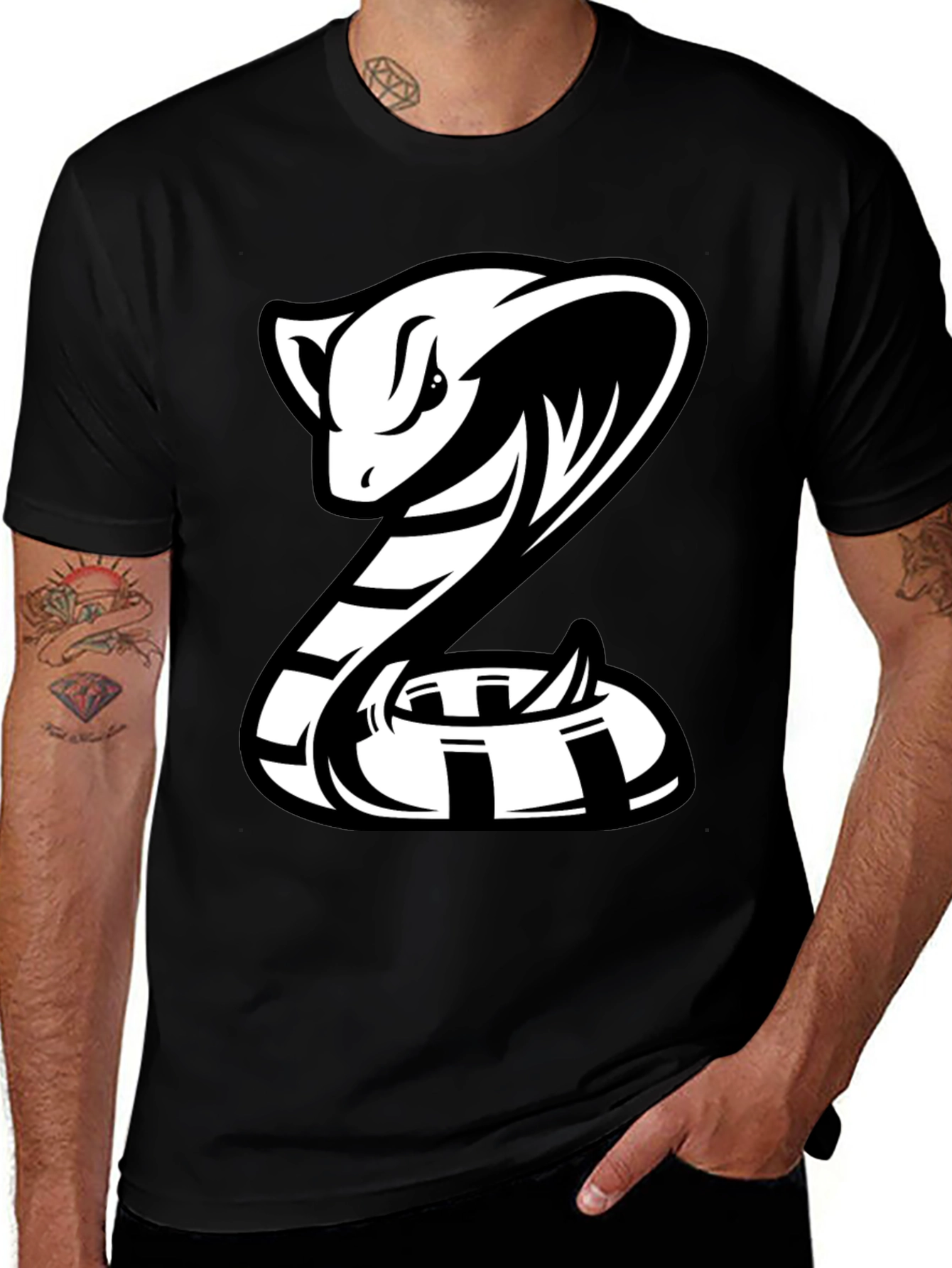 Variant 27 of Men's Black T-Shirt with Cobra Snake Graphic