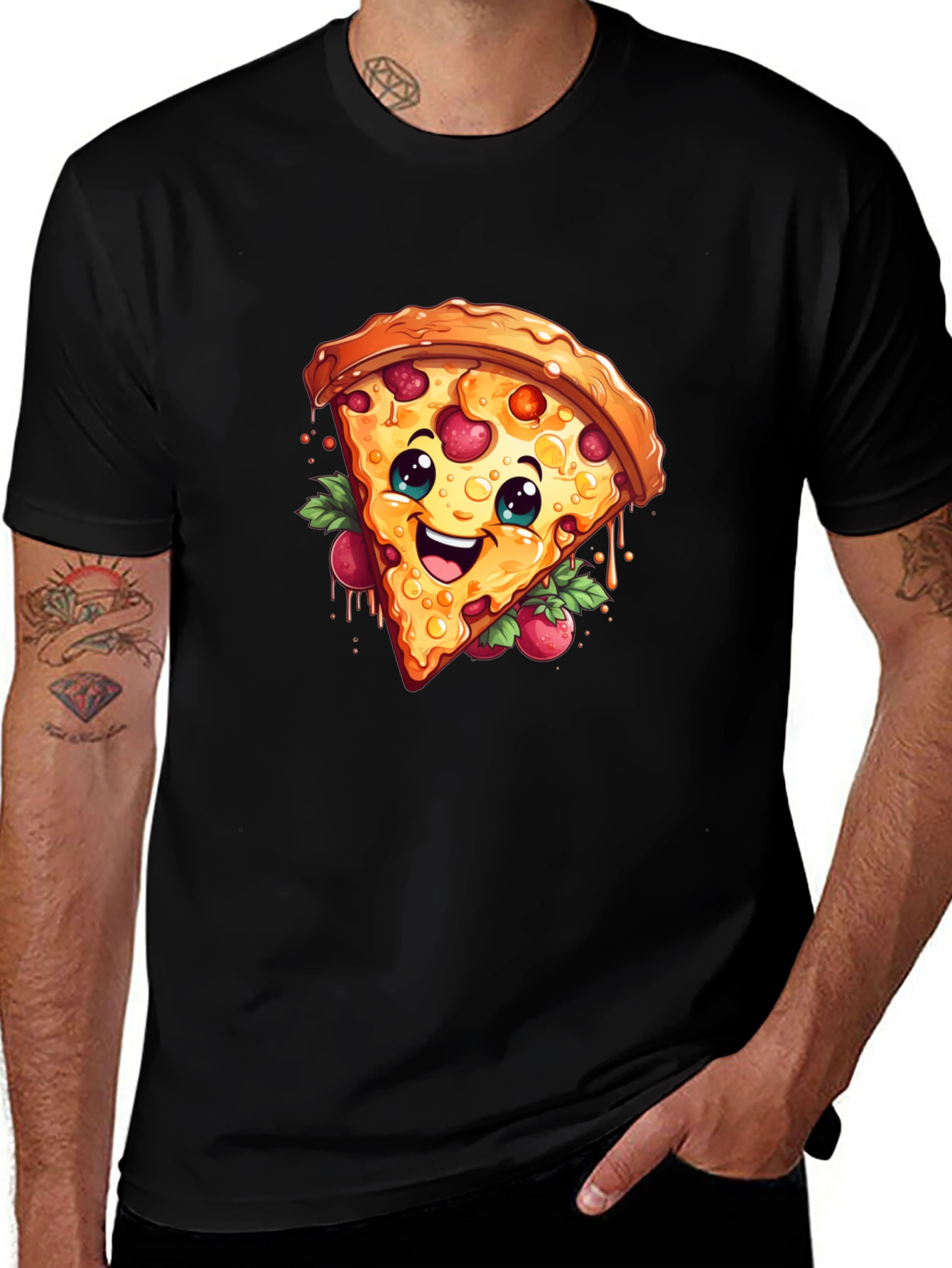 Variant 11 of Funny Pizza Slice Graphic T-Shirt - Casual Black Tee